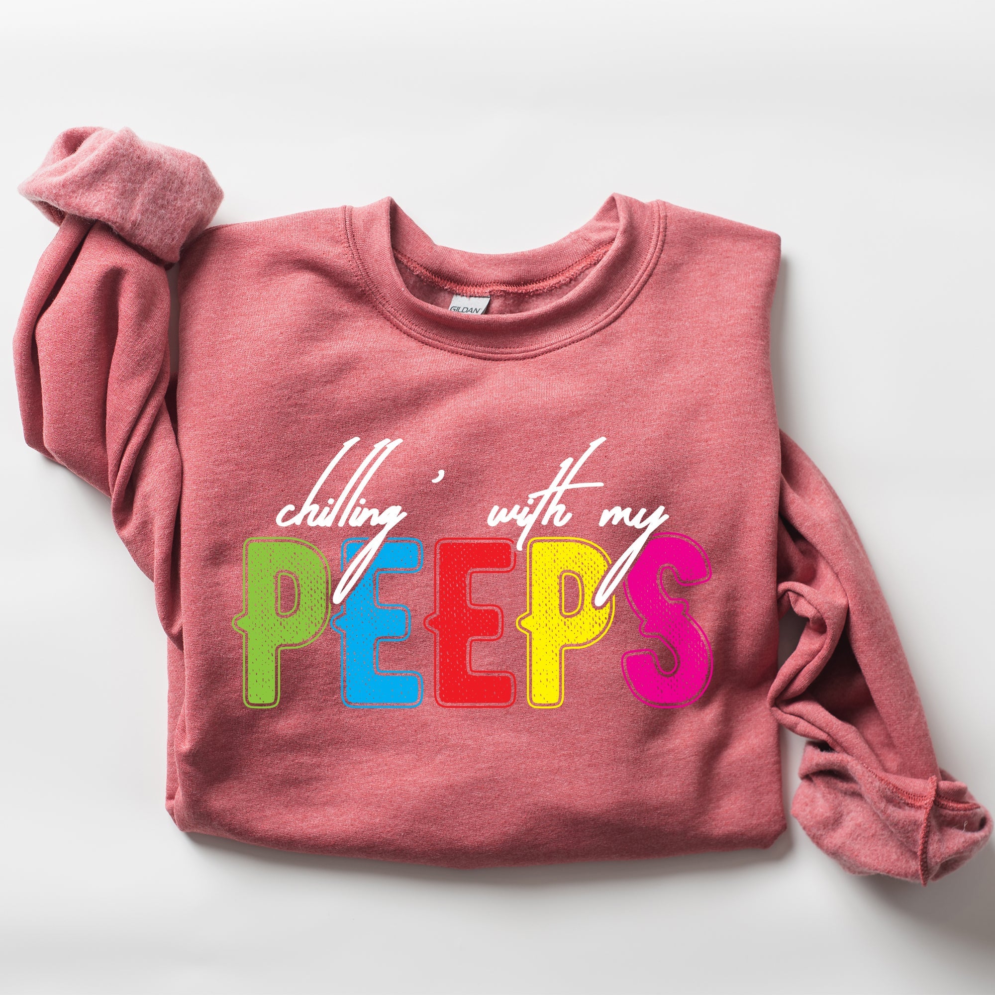 Chilling With My Peeps Easter Retro Candy Nostalgia Print Design Holiday Edition Sweatshirt