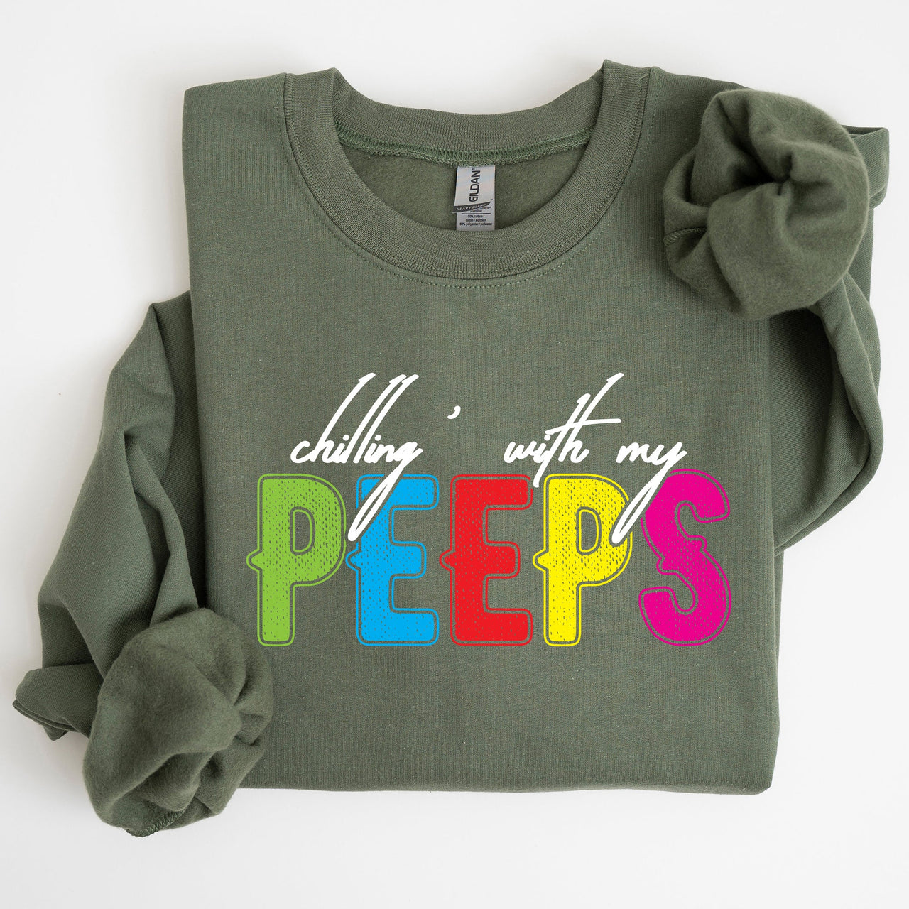 Chilling With My Peeps Easter Retro Candy Nostalgia Print Design Holiday Edition Sweatshirt