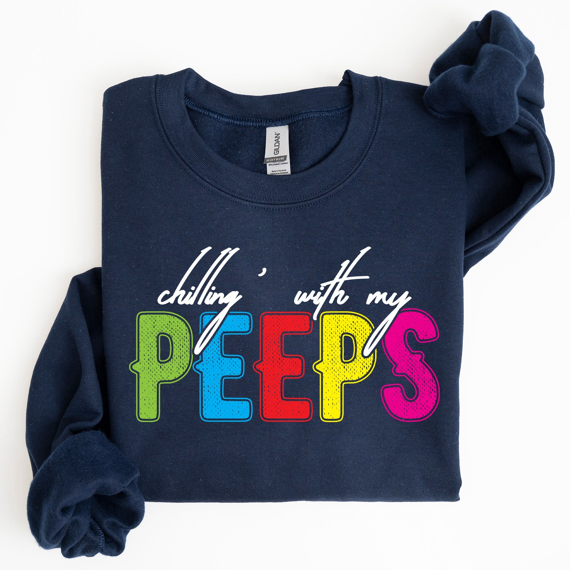 Chilling With My Peeps Easter Retro Candy Nostalgia Print Design Holiday Edition Sweatshirt