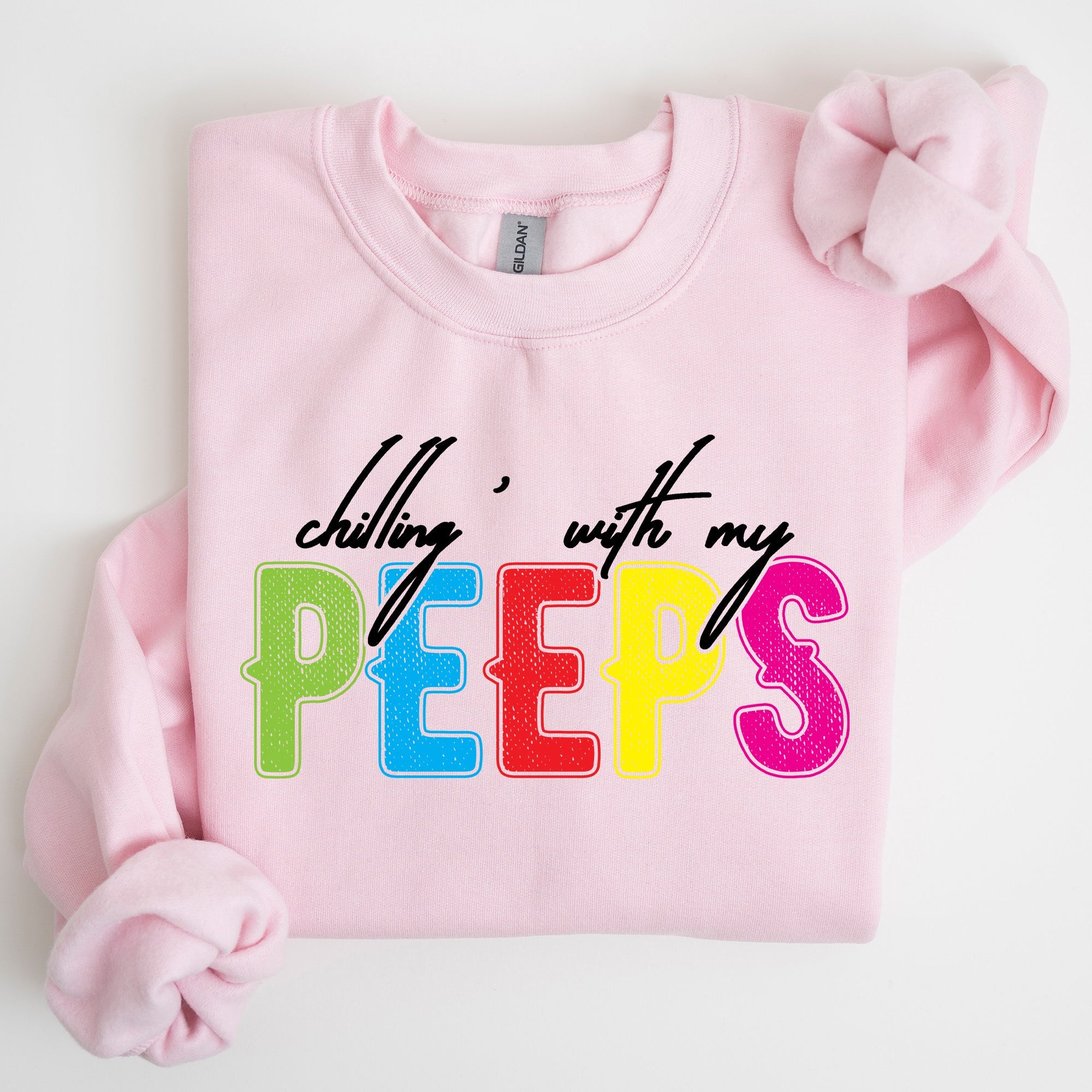 Chilling With My Peeps Easter Retro Candy Nostalgia Print Design Holiday Edition Sweatshirt
