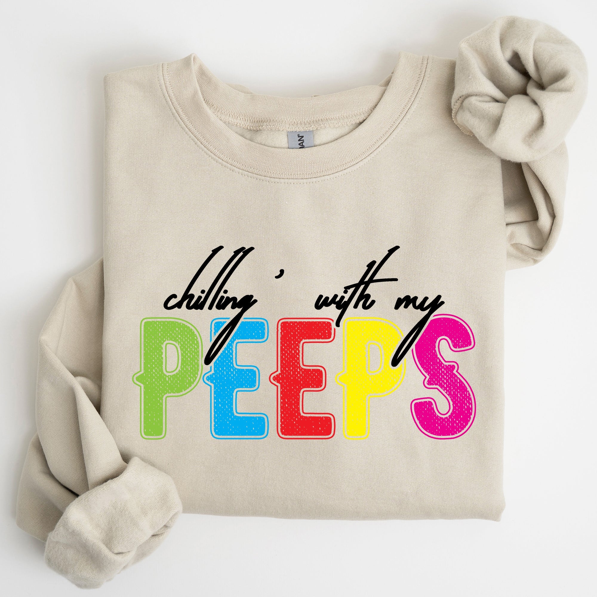 Chilling With My Peeps Easter Retro Candy Nostalgia Print Design Holiday Edition Sweatshirt