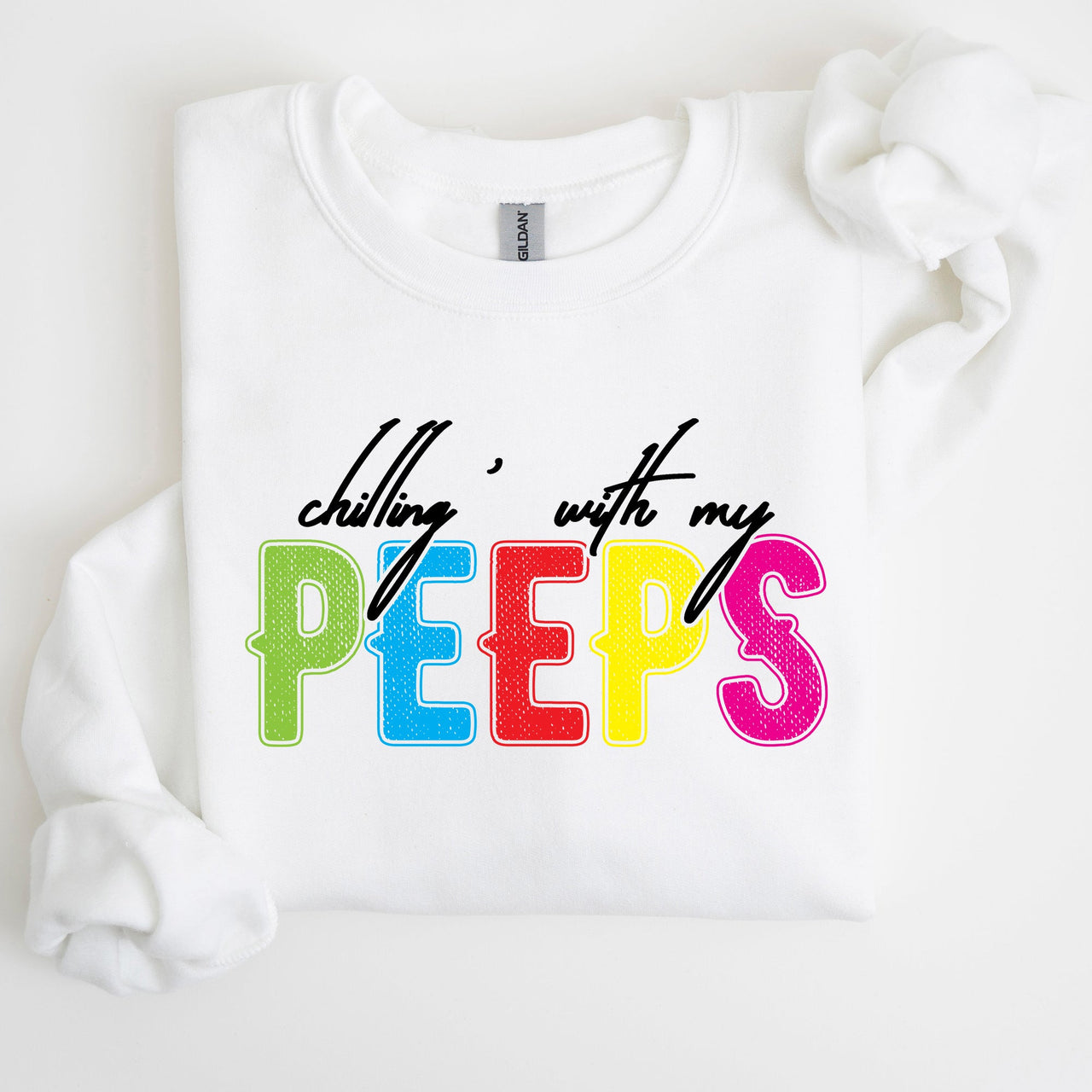 Chilling With My Peeps Easter Retro Candy Nostalgia Print Design Holiday Edition Sweatshirt