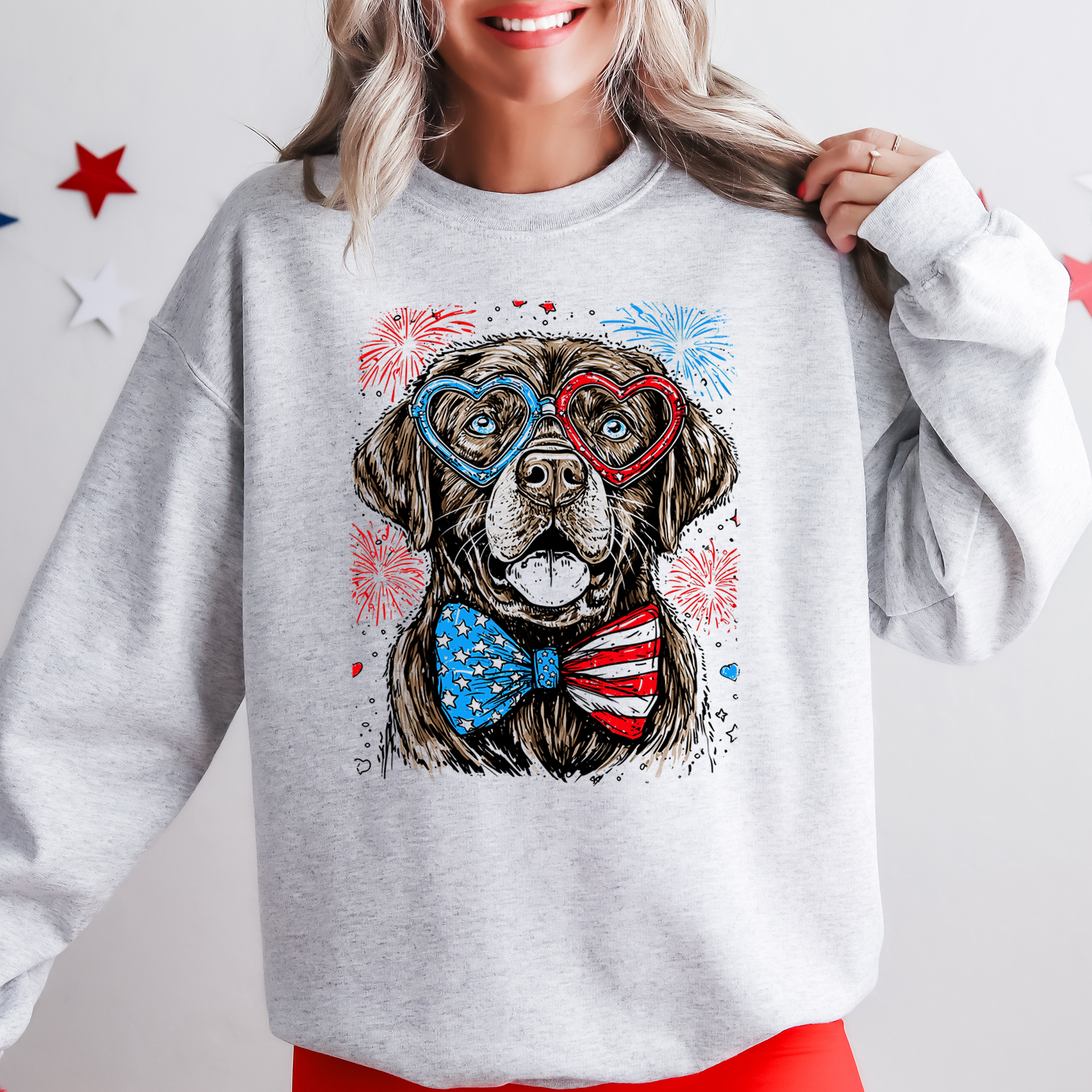 Chocolate Labrador Patriotic Dog USA Fourth Of July Independence Day Flag Emblem Sweatshirt