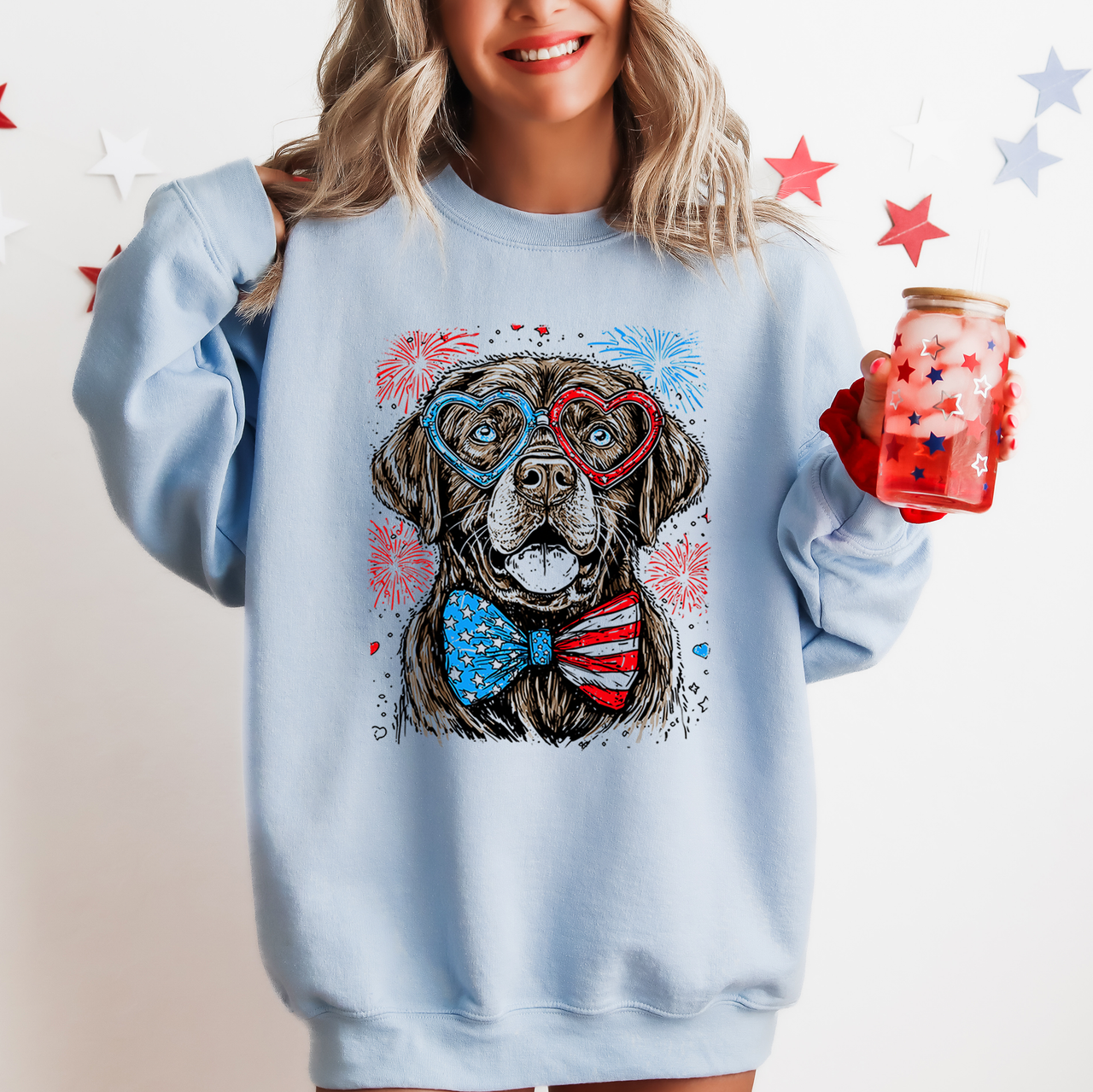 Chocolate Labrador Patriotic Dog USA Fourth Of July Independence Day Flag Emblem Sweatshirt