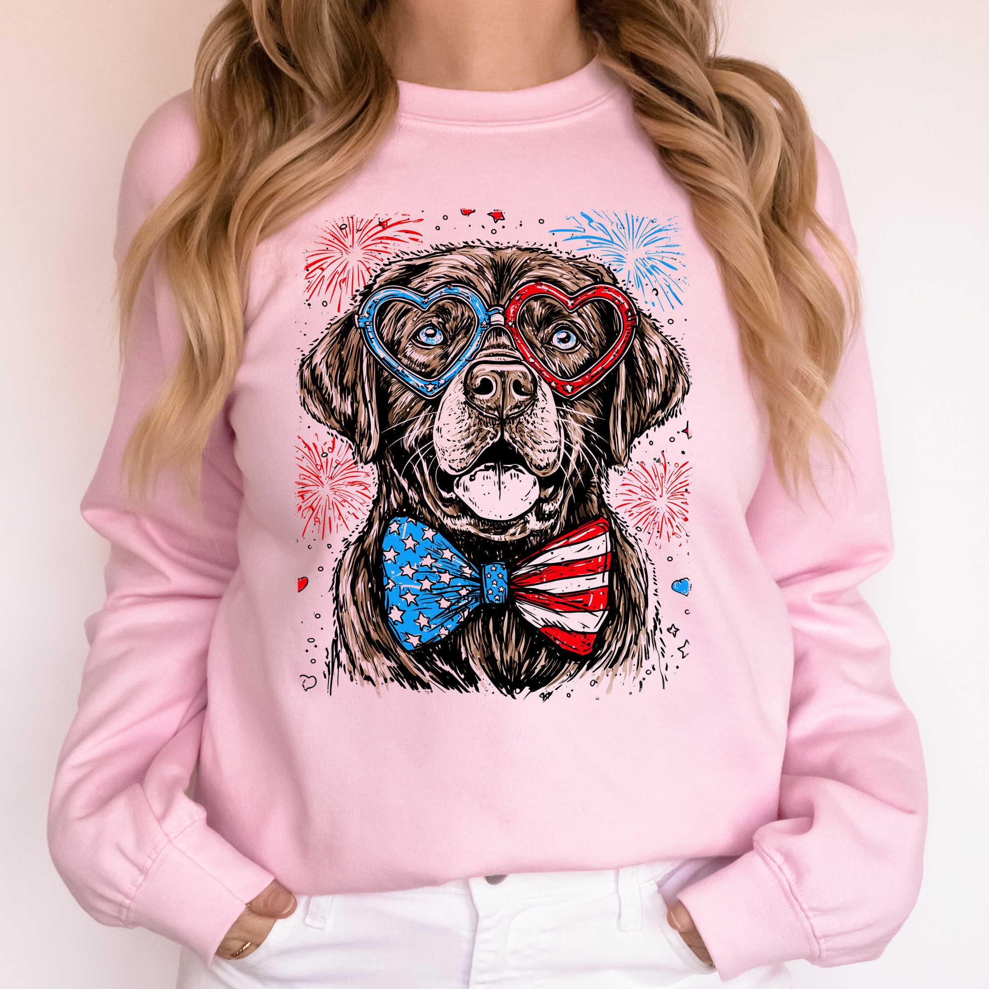 Chocolate Labrador Patriotic Dog USA Fourth Of July Independence Day Flag Emblem Sweatshirt