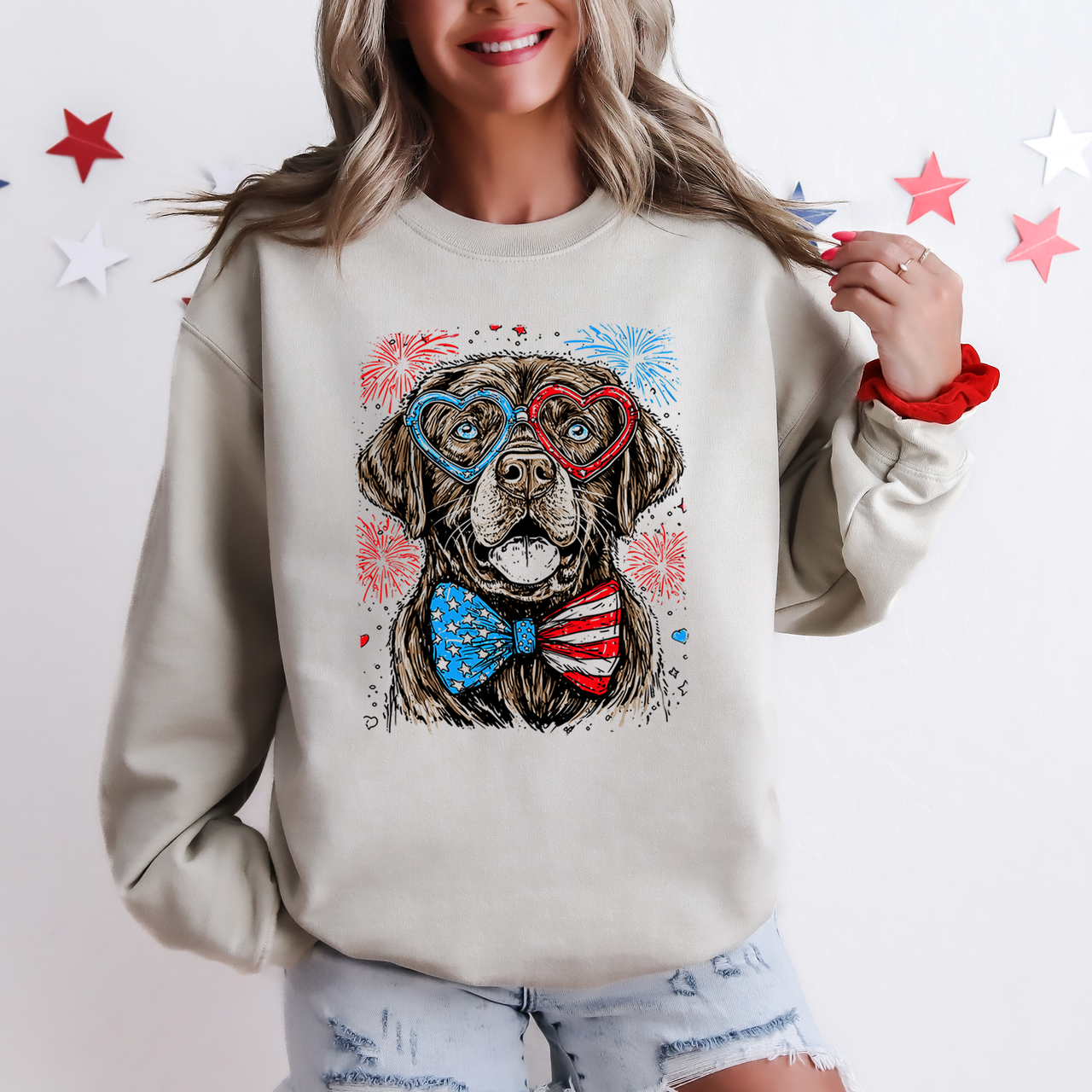 Chocolate Labrador Patriotic Dog USA Fourth Of July Independence Day Flag Emblem Sweatshirt