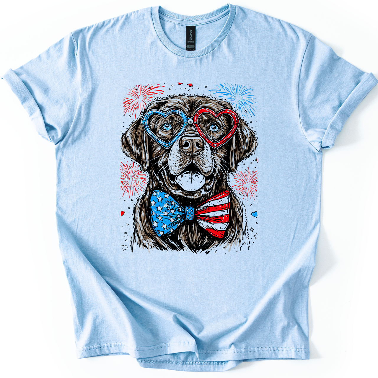 Chocolate Labrador Patriotic Dog USA America Fourth Of July Pet Lover Flag Edition Graphic Tee