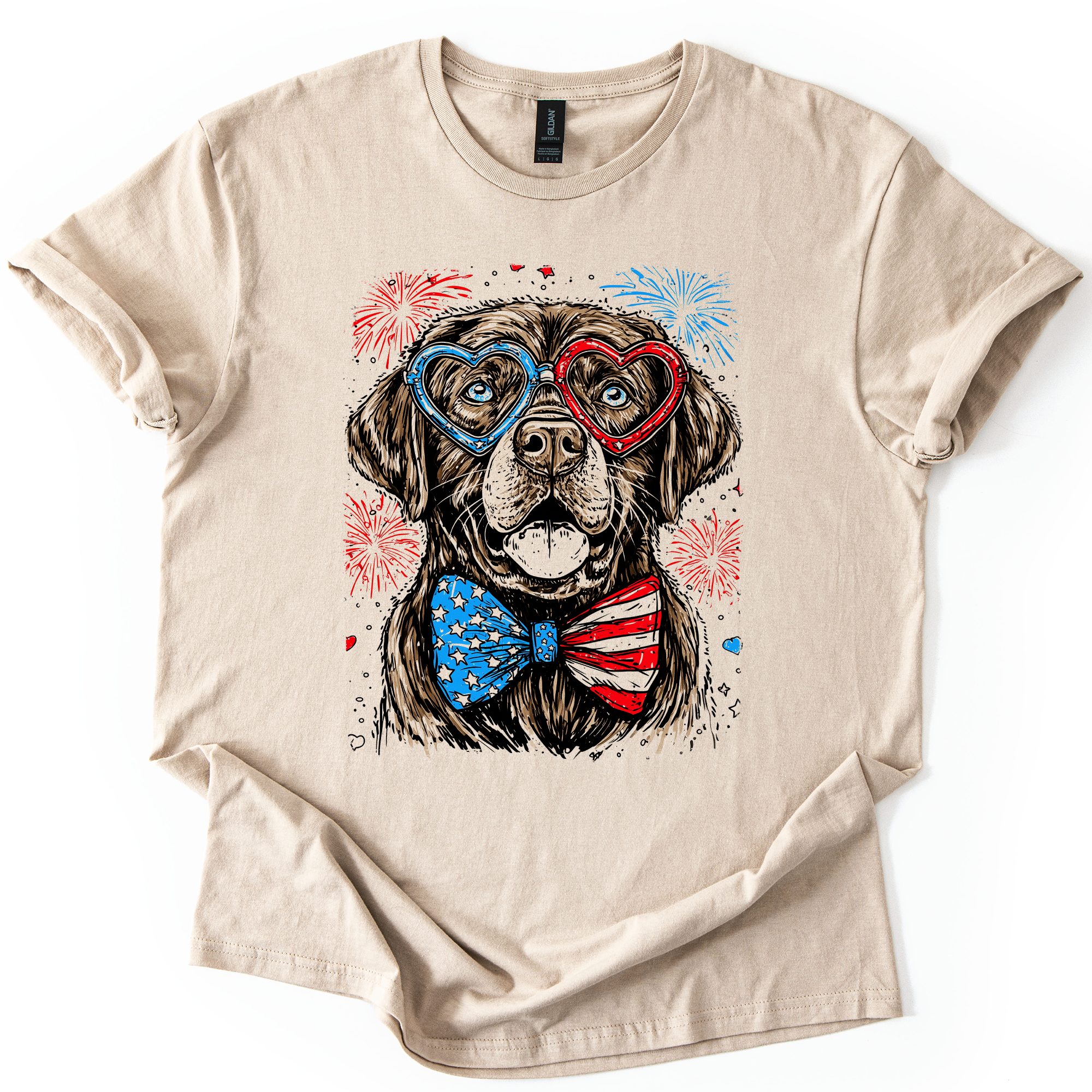 Chocolate Labrador Patriotic Dog USA America Fourth Of July Pet Lover Flag Edition Graphic Tee