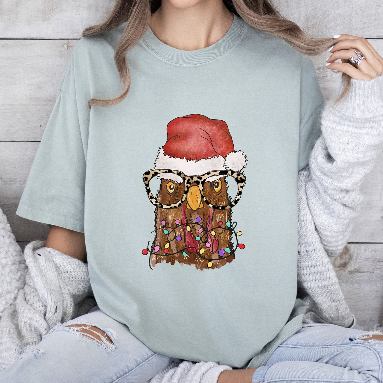 Tangled Chicken Funny Christmas Comfort Colors Tee