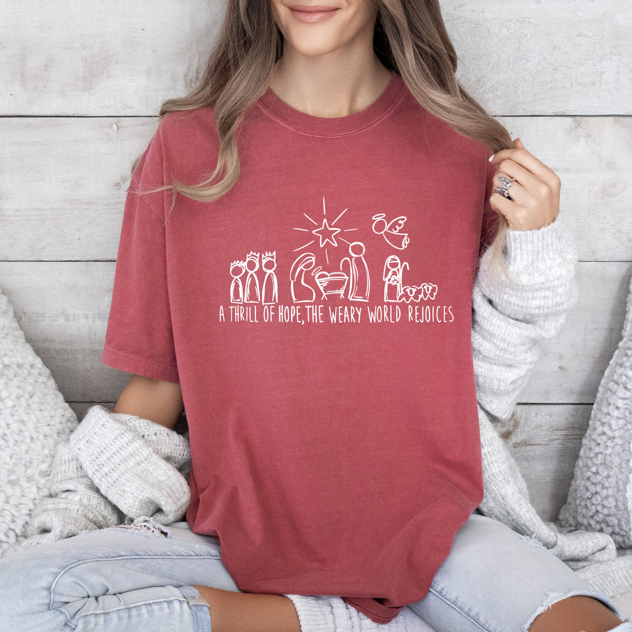 A Thrill Of Hope Retro Nativity Christmas Scene Illustration Artwork Comfort Colors Tee