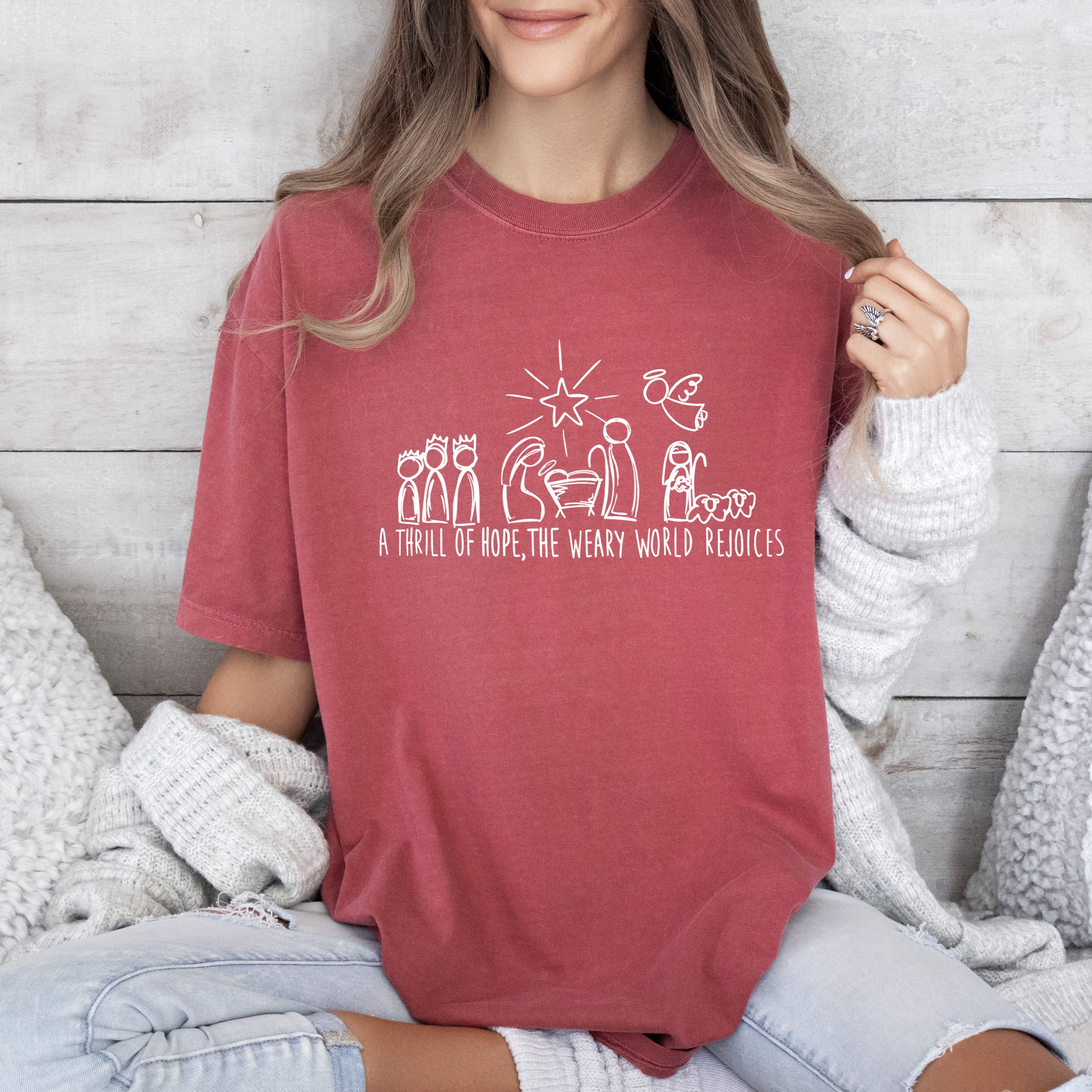 A Thrill Of Hope Retro Nativity Christmas Scene Illustration Artwork Comfort Colors Tee