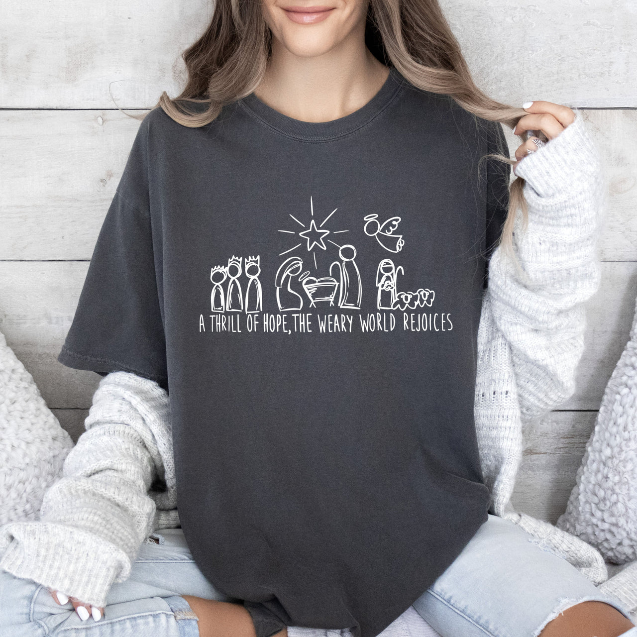 A Thrill Of Hope Retro Nativity Christmas Scene Illustration Artwork Comfort Colors Tee