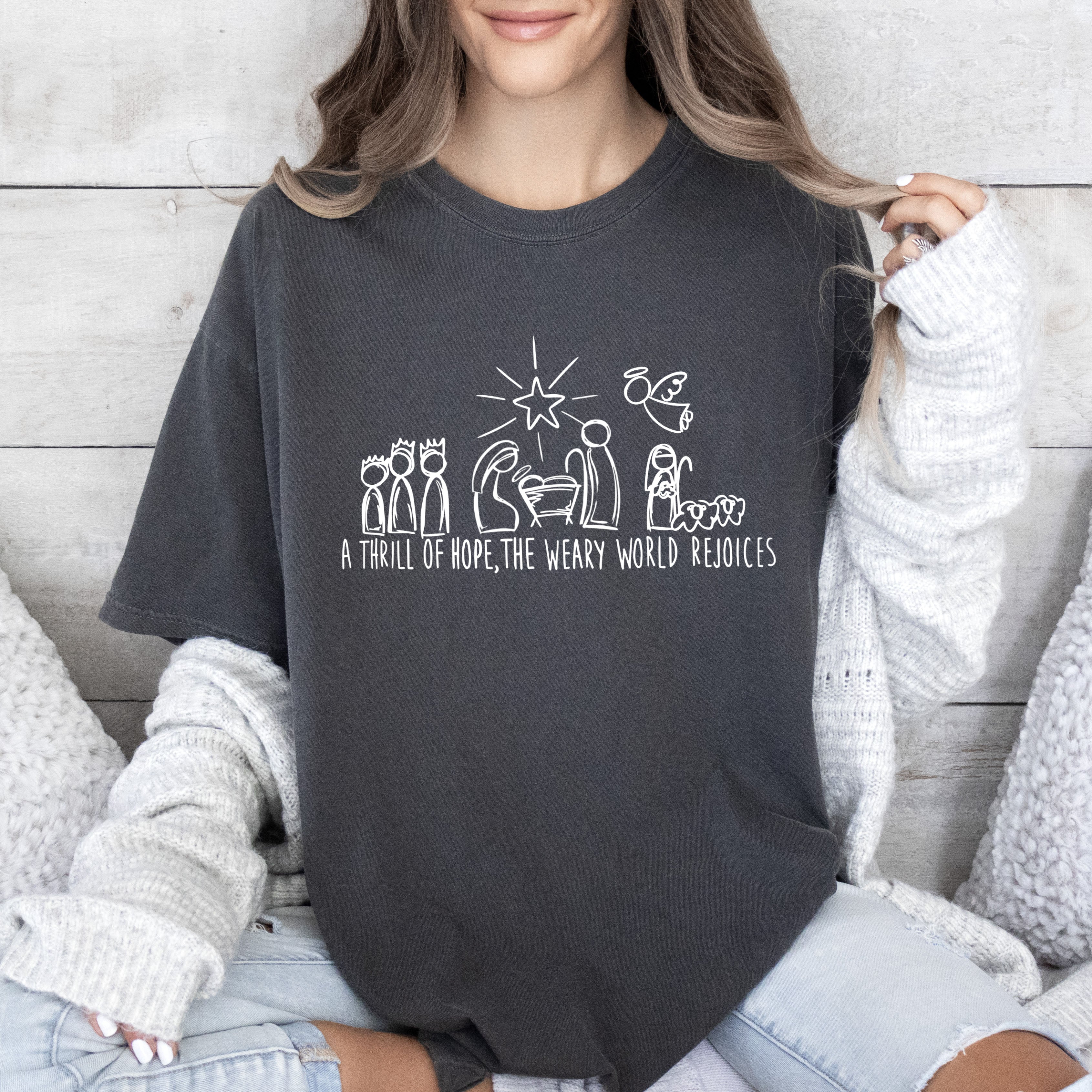 A Thrill Of Hope Retro Nativity Christmas Scene Illustration Artwork Comfort Colors Tee