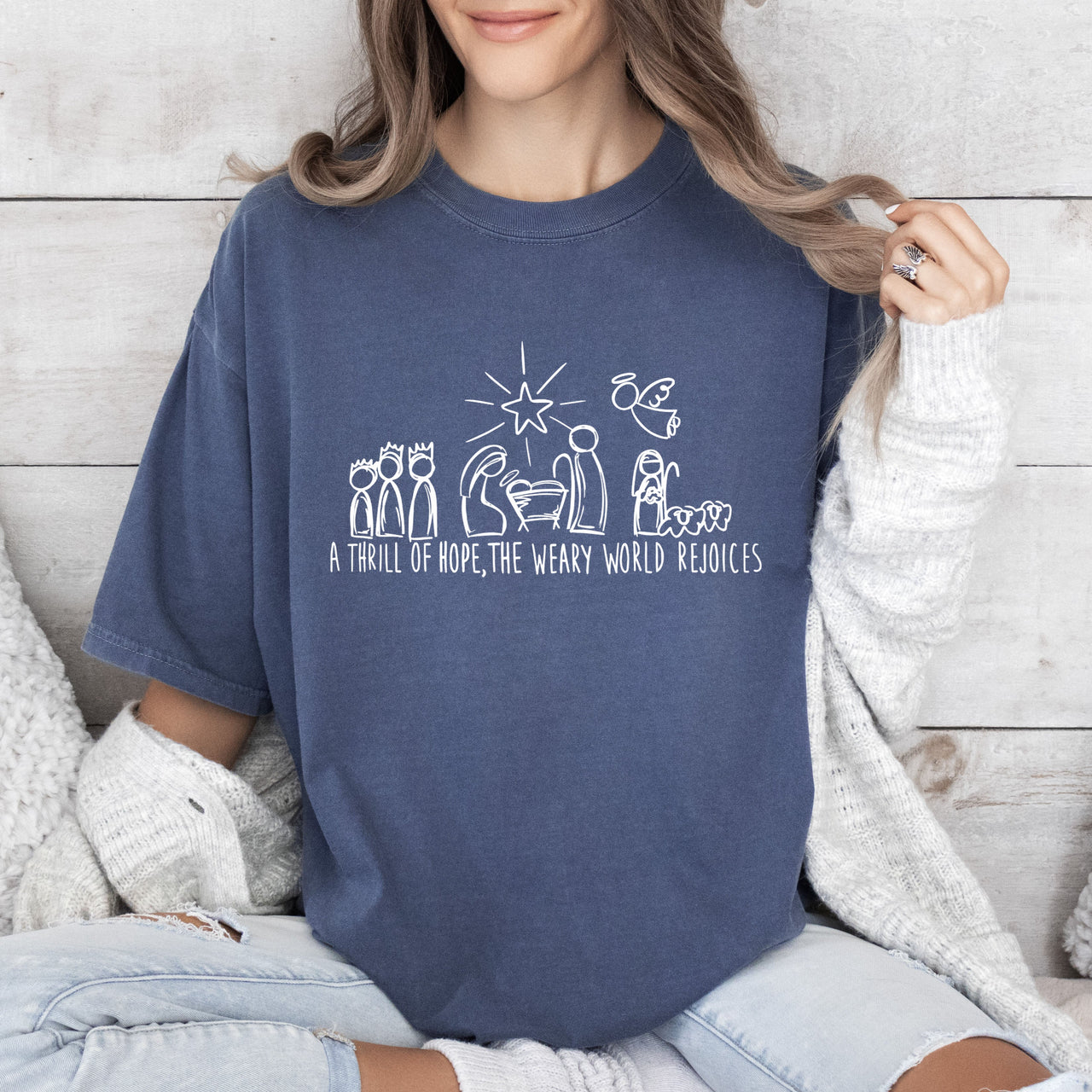 A Thrill Of Hope Retro Nativity Christmas Scene Illustration Artwork Comfort Colors Tee