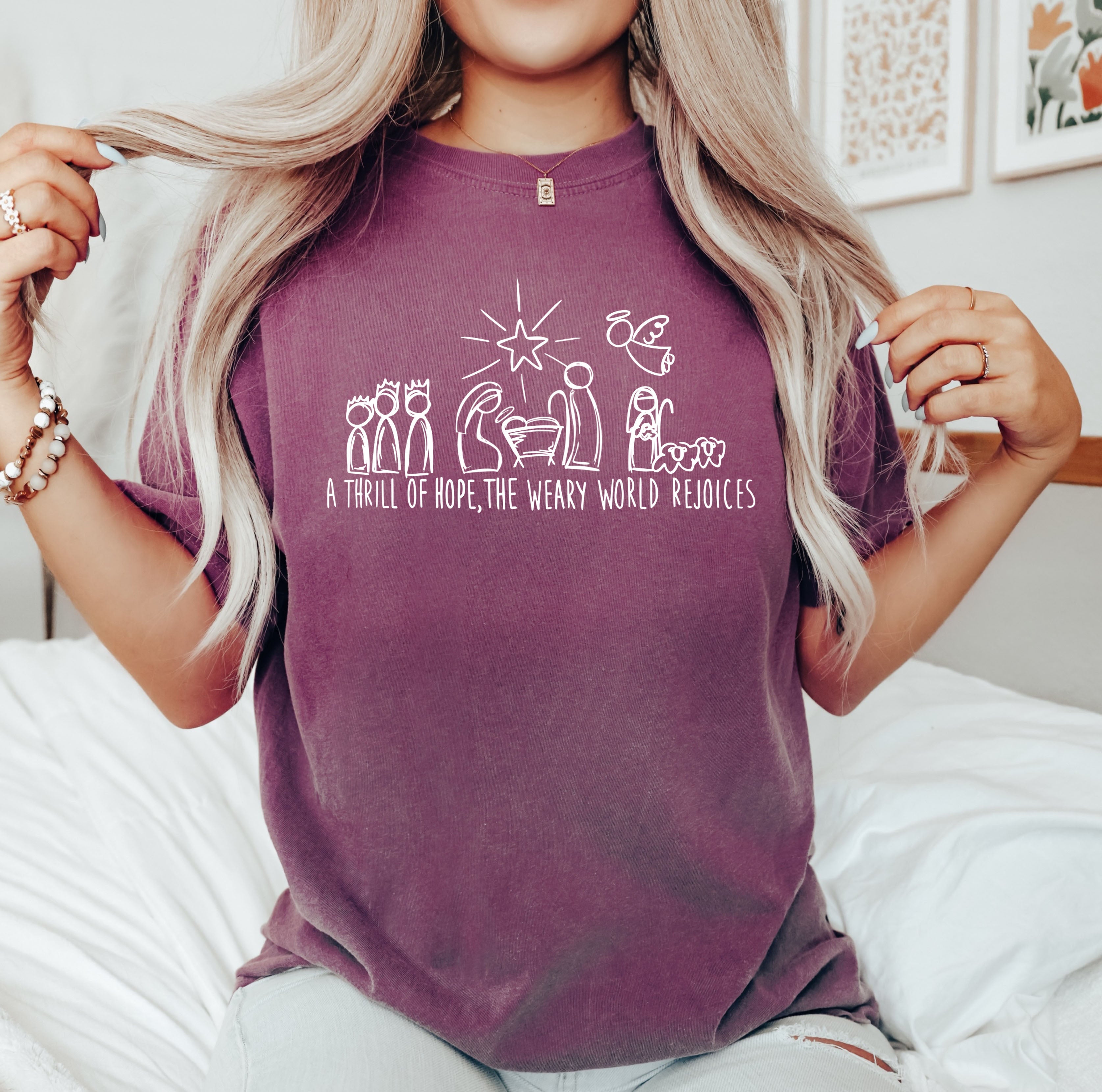 A Thrill Of Hope Retro Nativity Christmas Scene Illustration Artwork Comfort Colors Tee