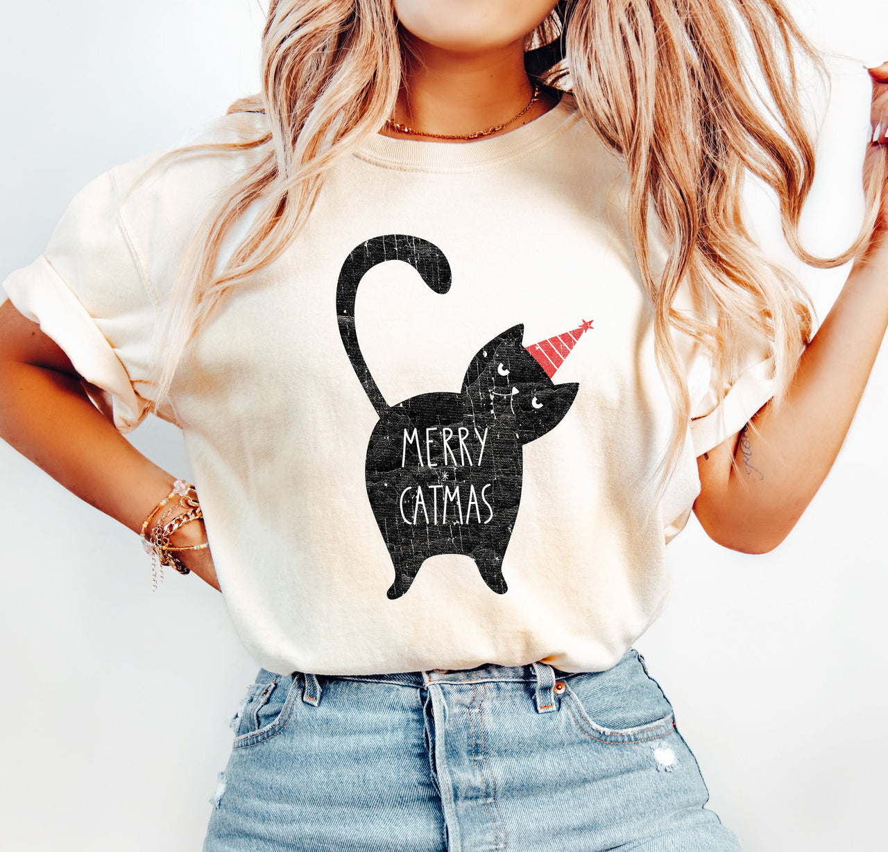 Merry Catmas Funny Christmas Cat Lover Holiday Season Quote For Cat People Fans Comfort Colors Tee
