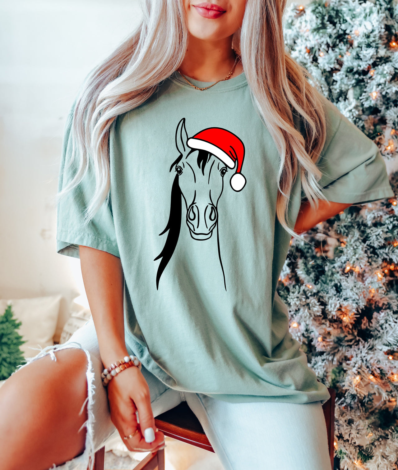 Christmas Horse Festive Animal Illustration For The Holiday Season Comfort Colors Tee