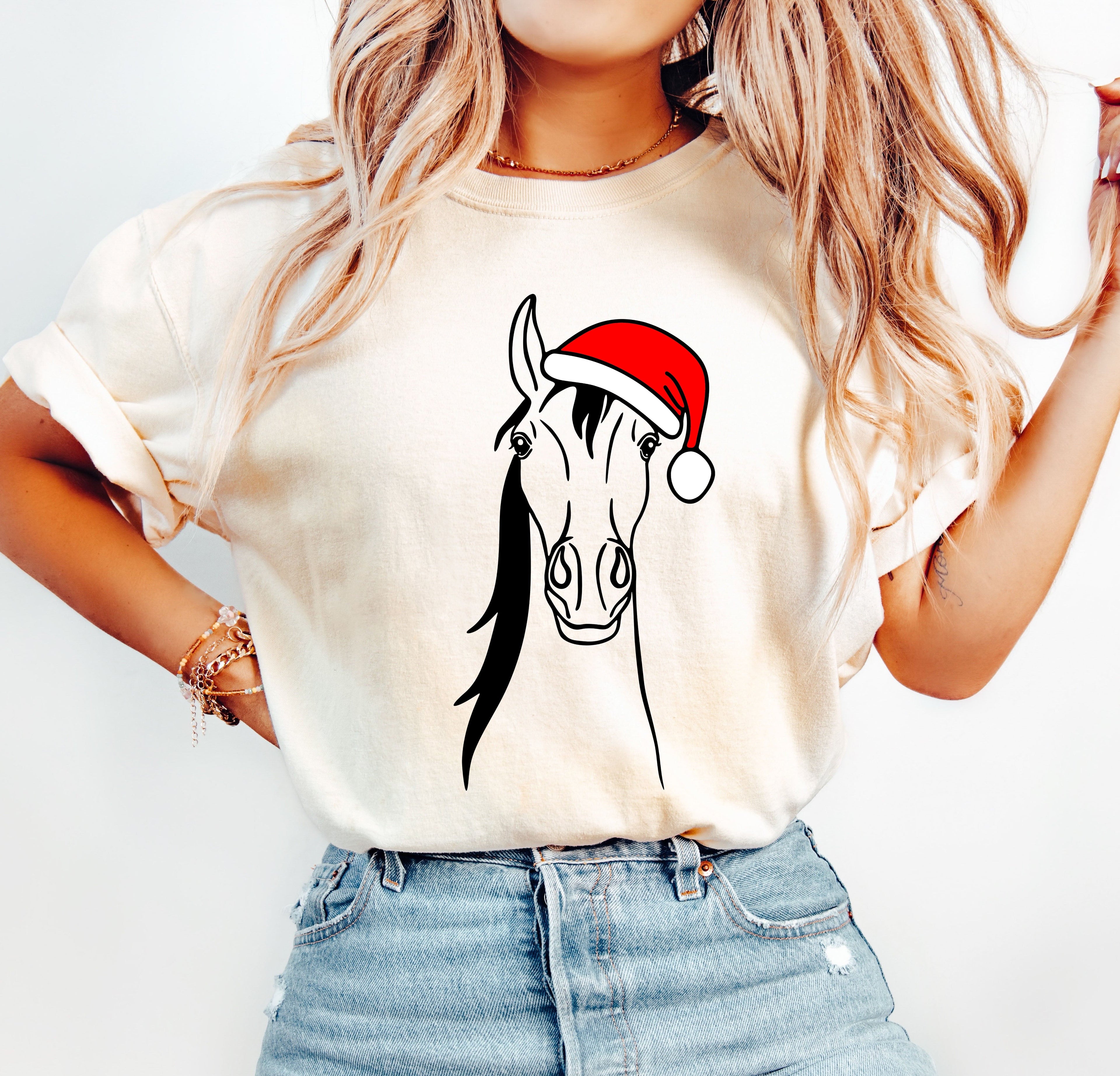 Christmas Horse Festive Animal Illustration For The Holiday Season Comfort Colors Tee