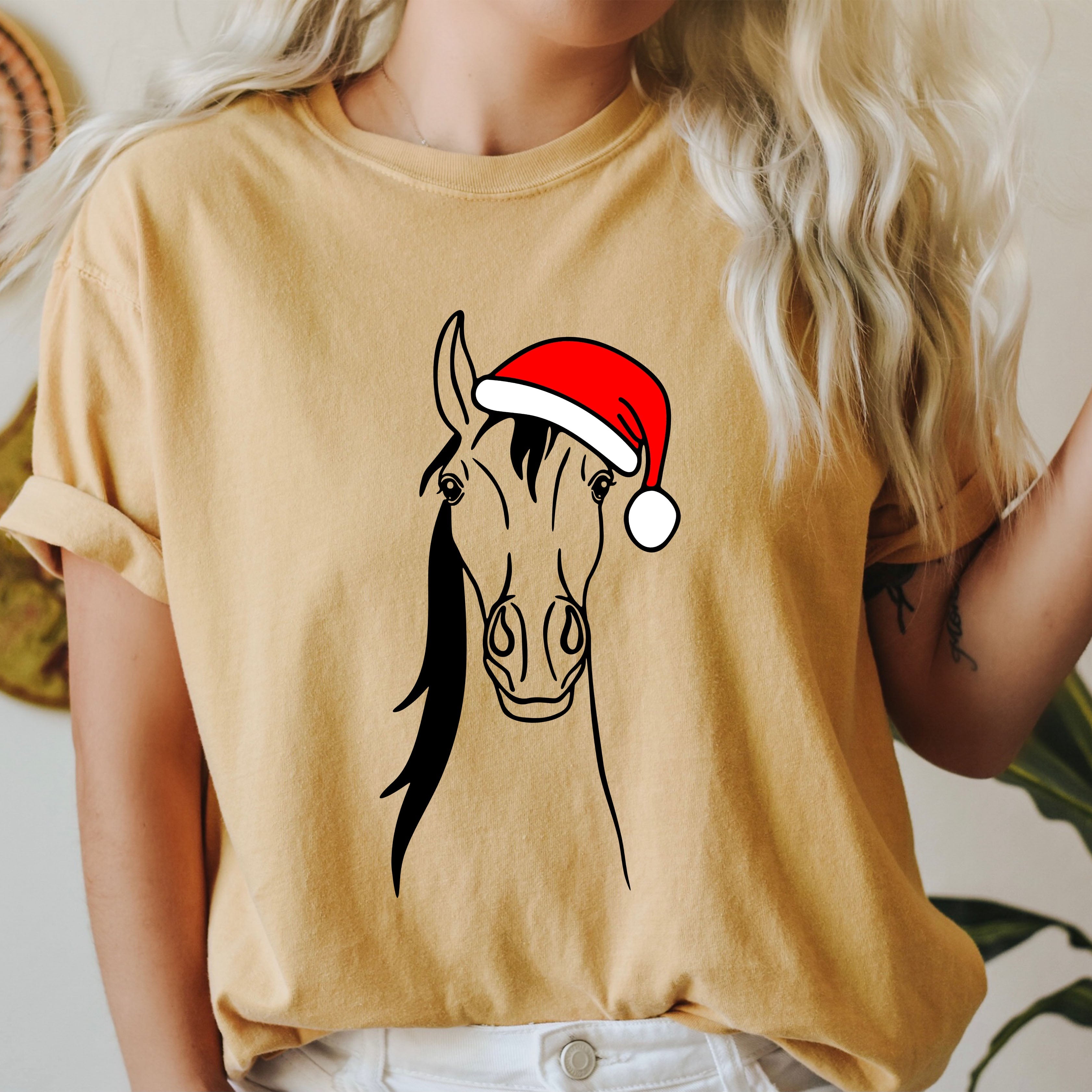 Christmas Horse Festive Animal Illustration For The Holiday Season Comfort Colors Tee