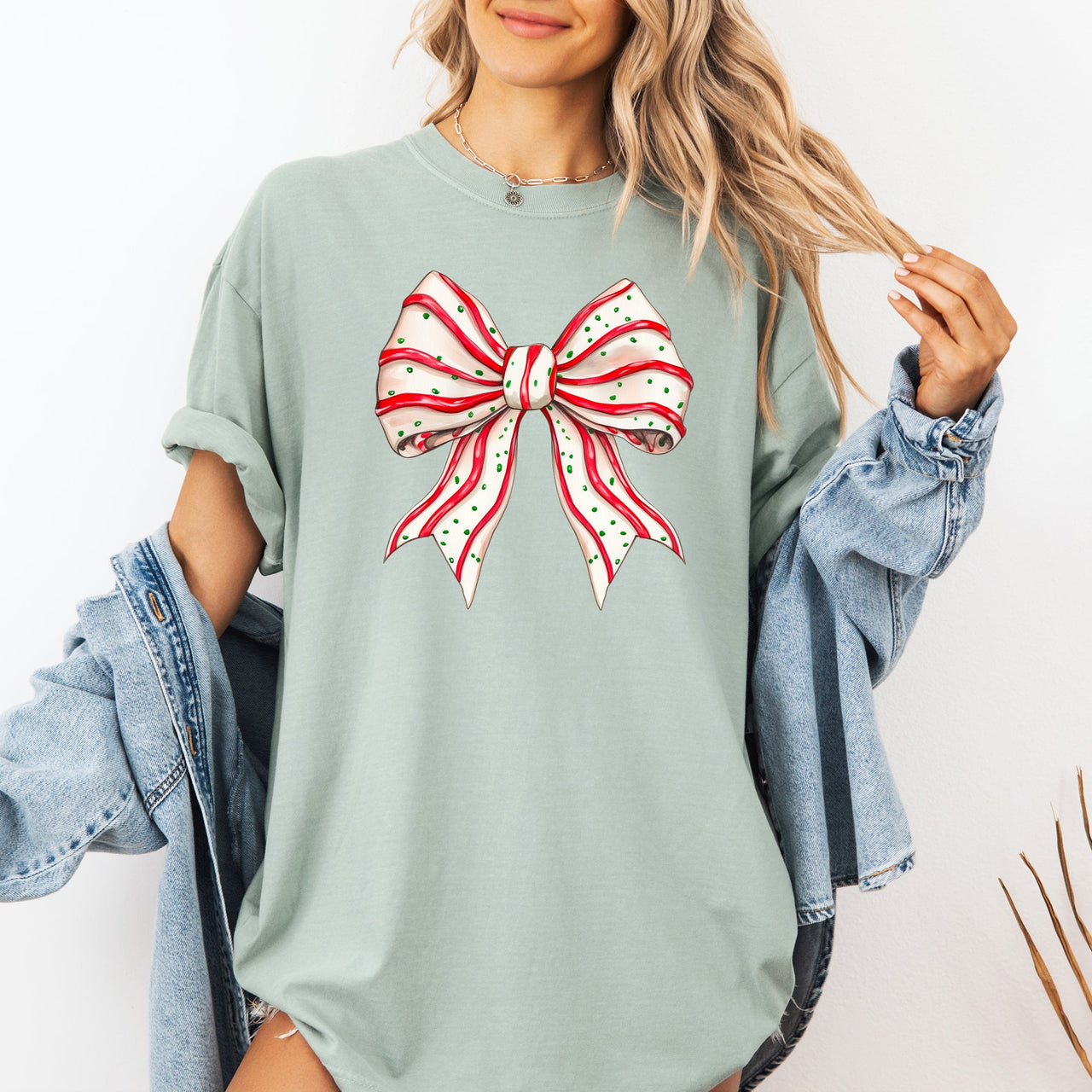 Christmas Cake Bow Ribbon Coquette Winter Santa Snow Holiday Edition Comfort Colors Tee