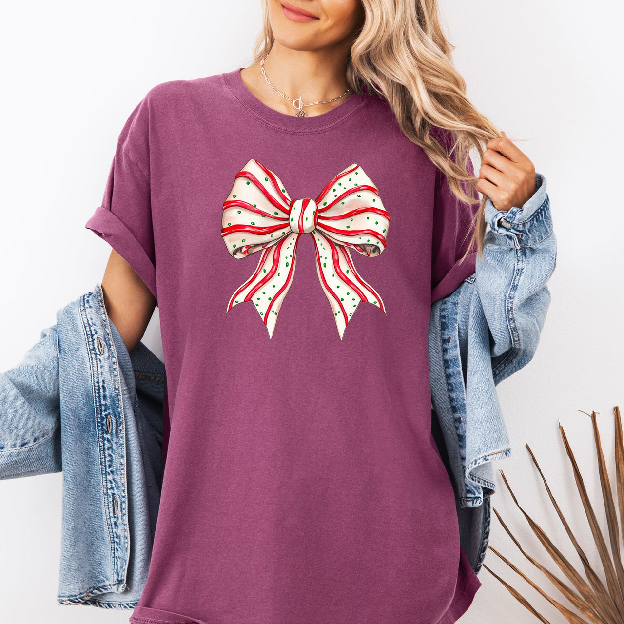 Christmas Cake Bow Ribbon Coquette Winter Santa Snow Holiday Edition Comfort Colors Tee