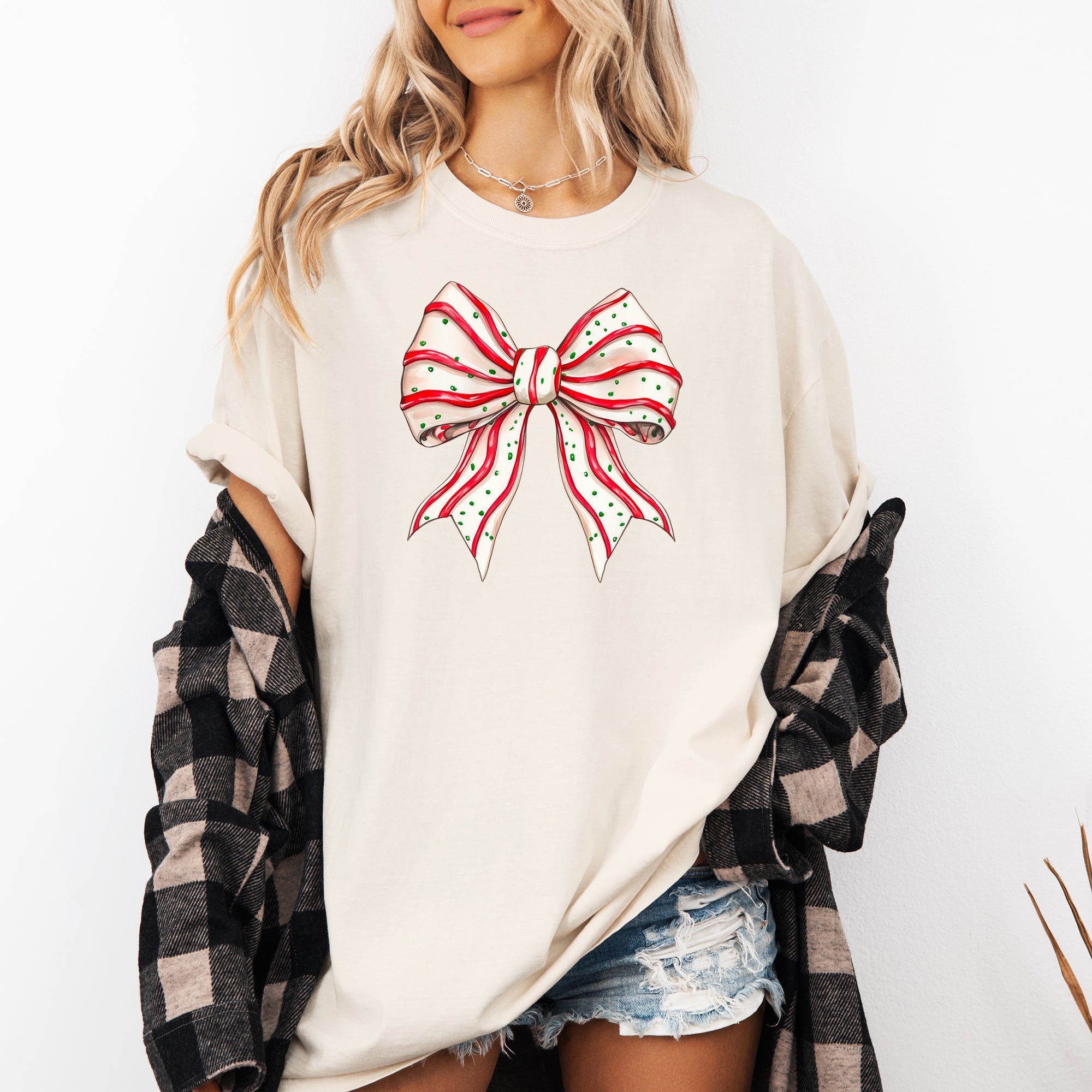 Christmas Cake Bow Ribbon Coquette Winter Santa Snow Holiday Edition Comfort Colors Tee