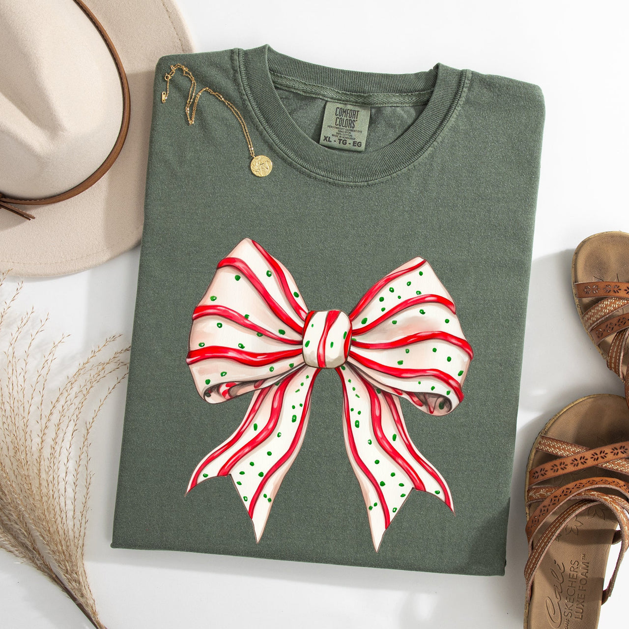 Christmas Cake Bow Ribbon Coquette Winter Santa Snow Holiday Edition Comfort Colors Tee