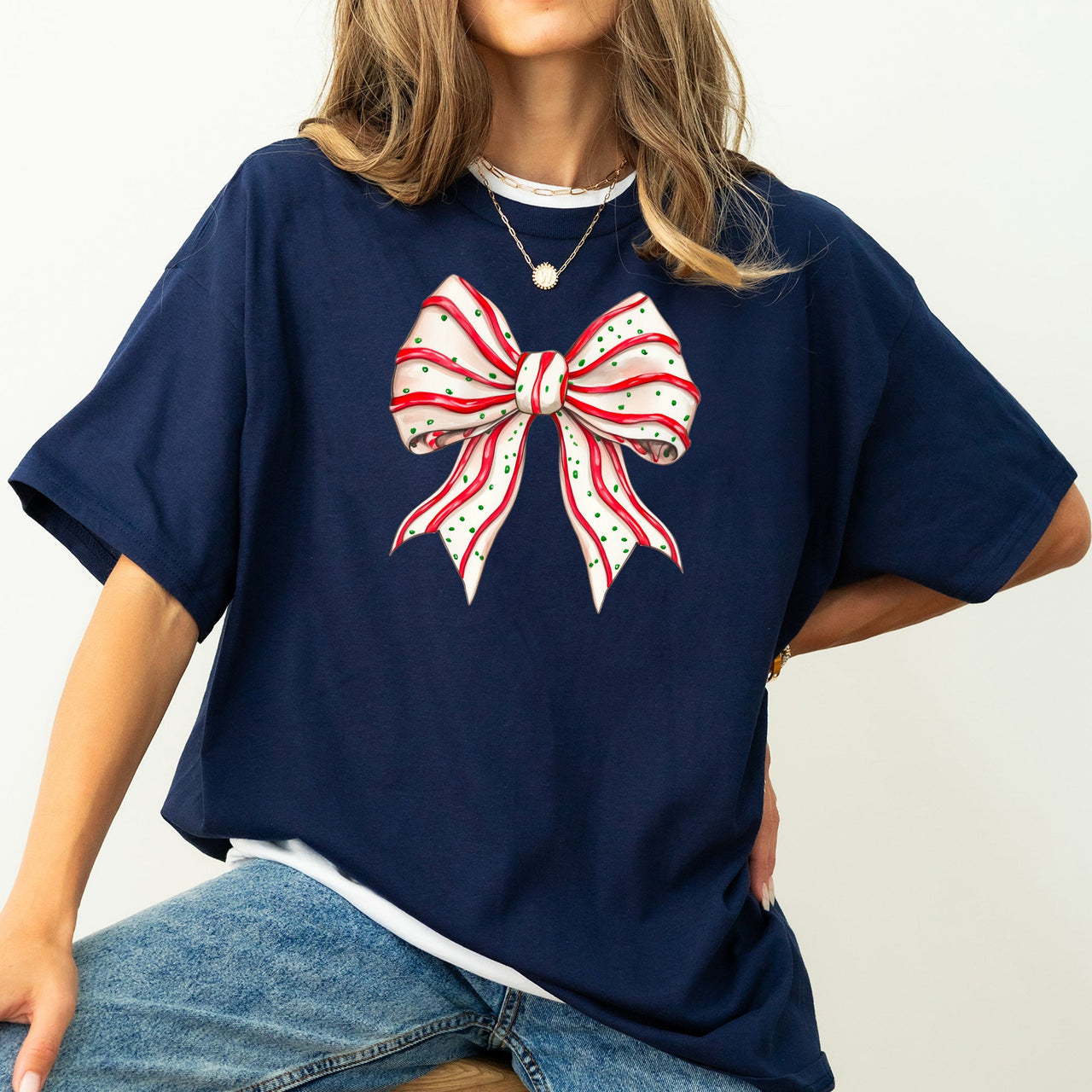 Christmas Cake Bow Ribbon Coquette Winter Santa Snow Holiday Edition Comfort Colors Tee