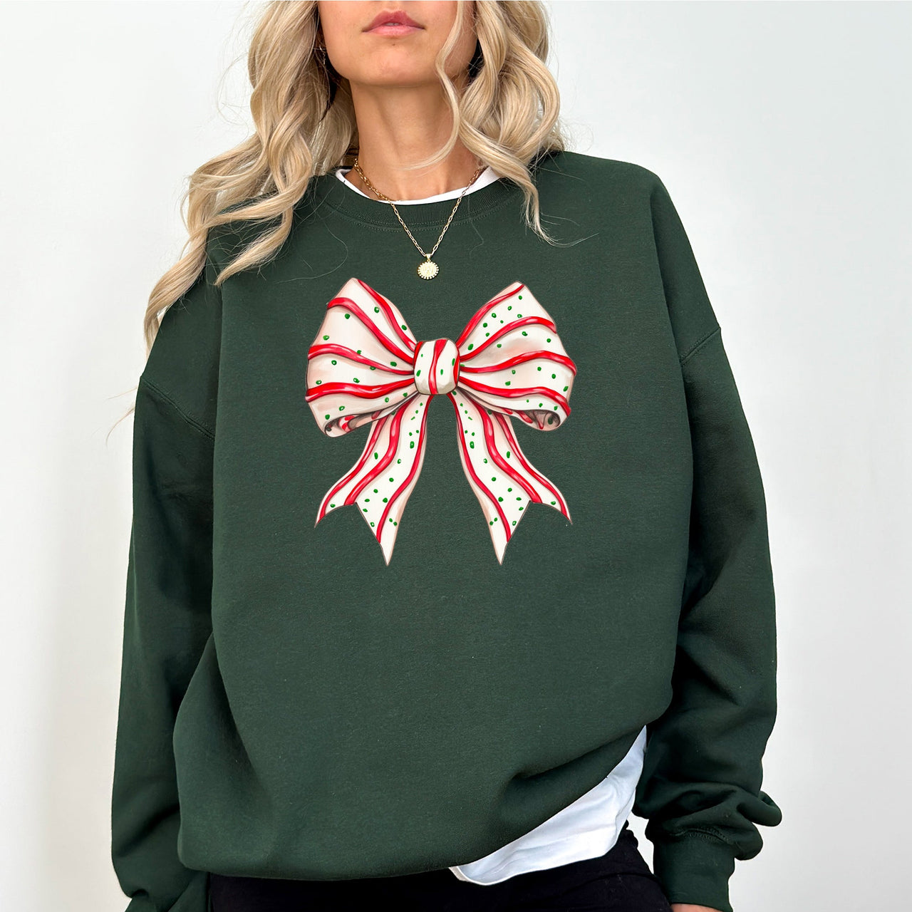 Christmas Cake Bow Ribbon Coquette Santa Snow Winter Festive Cozy Holiday Sweatshirt
