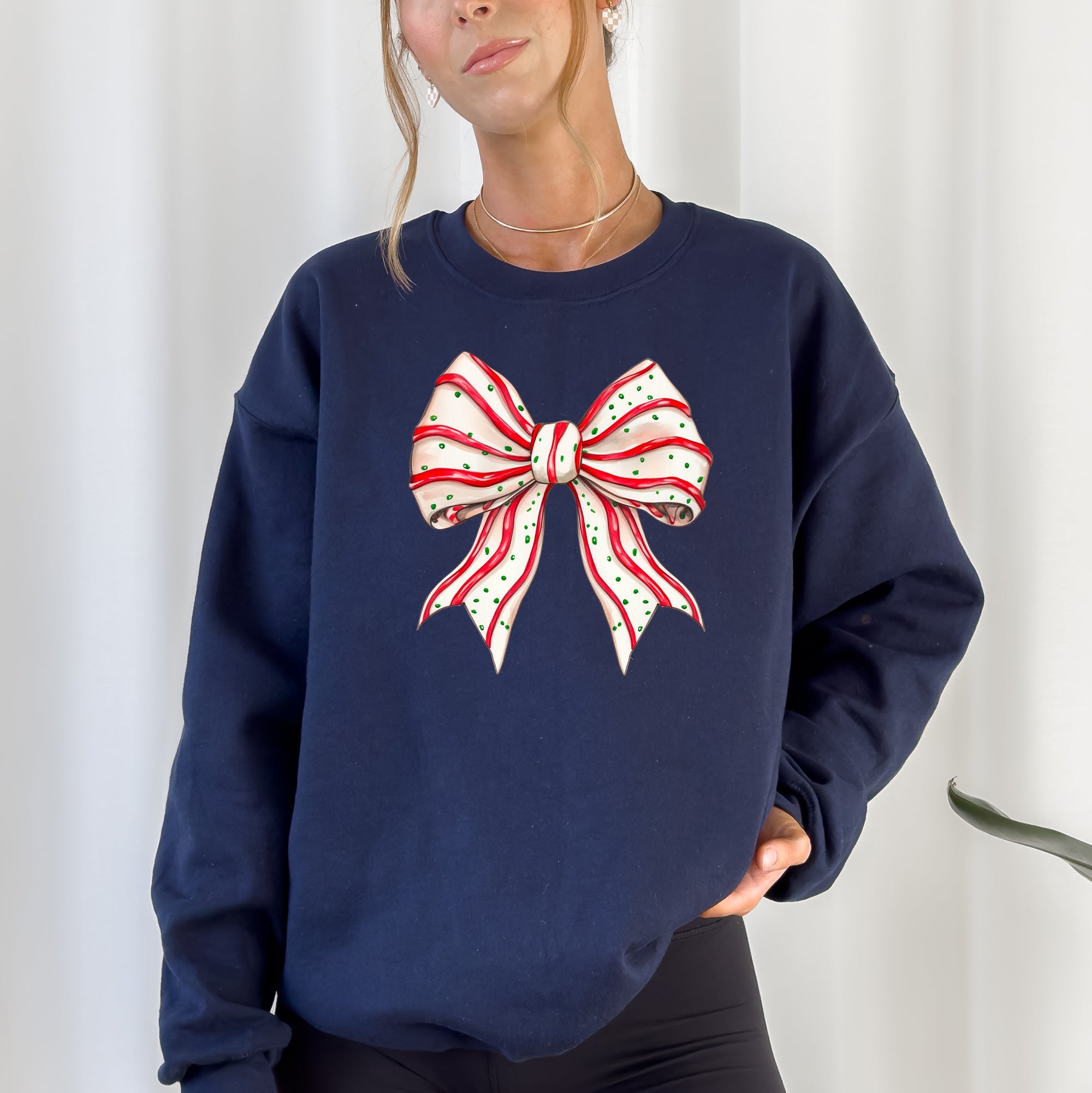 Christmas Cake Bow Ribbon Coquette Santa Snow Winter Festive Cozy Holiday Sweatshirt