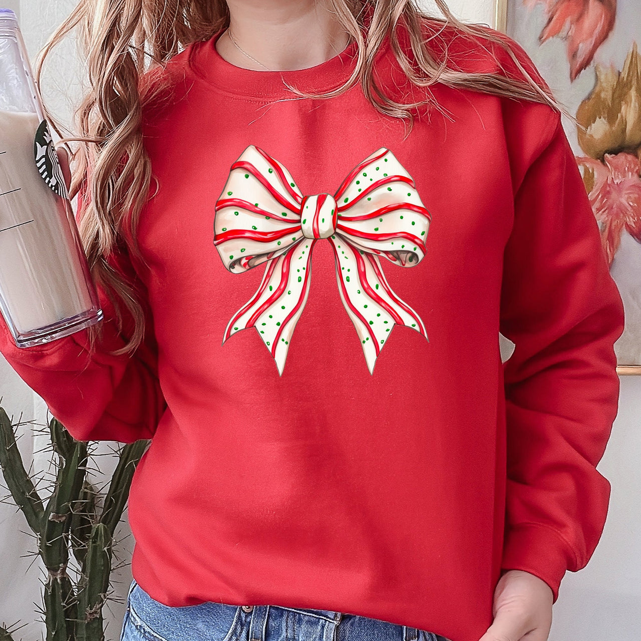 Christmas Cake Bow Ribbon Coquette Santa Snow Winter Festive Cozy Holiday Sweatshirt