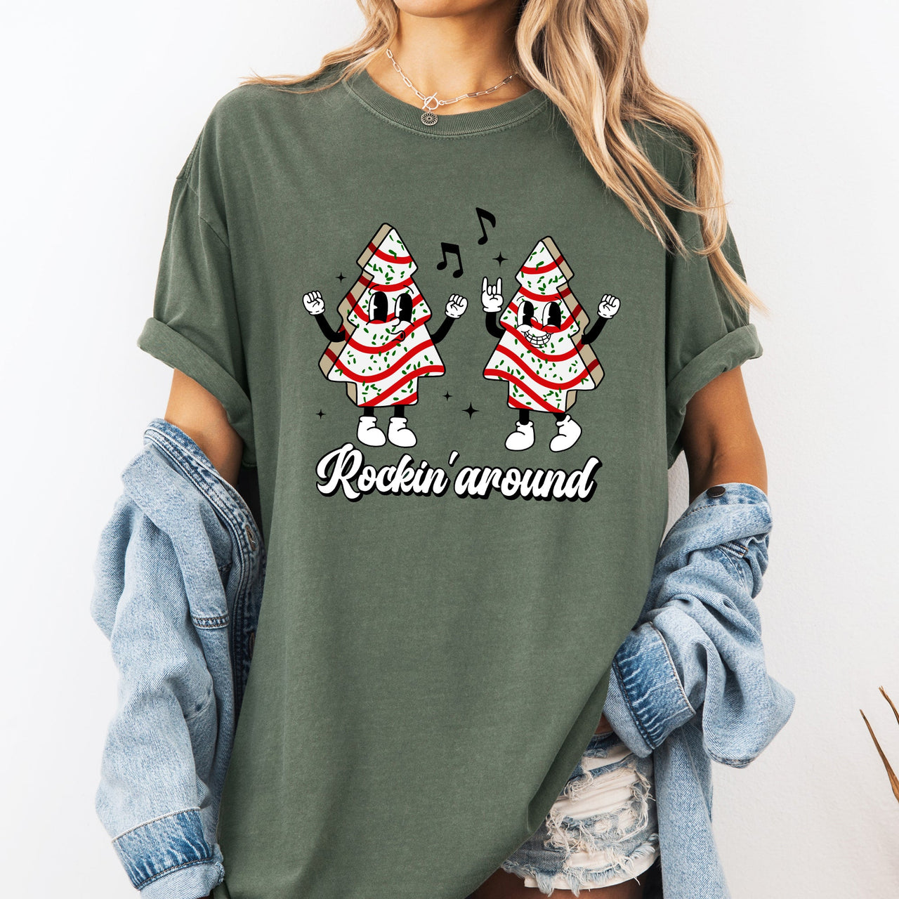 Rockin Around Christmas Carols Pocket Santa Snow Xmas Cakes Joy Comfort Colors Tee
