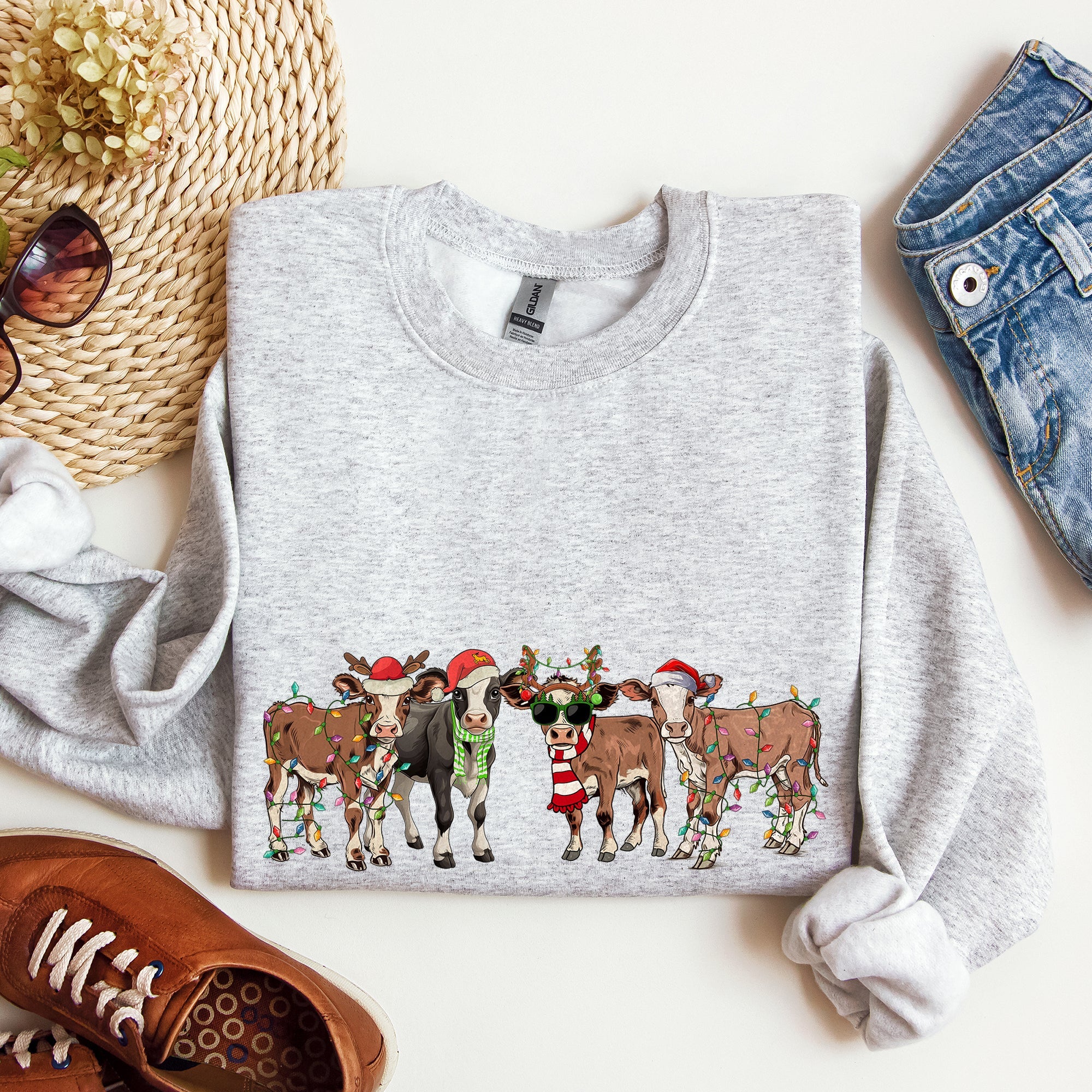 Christmas Calves Cow Lovers Santa Farm Life Holiday Farmhouse Festive Cheer Sweatshirt