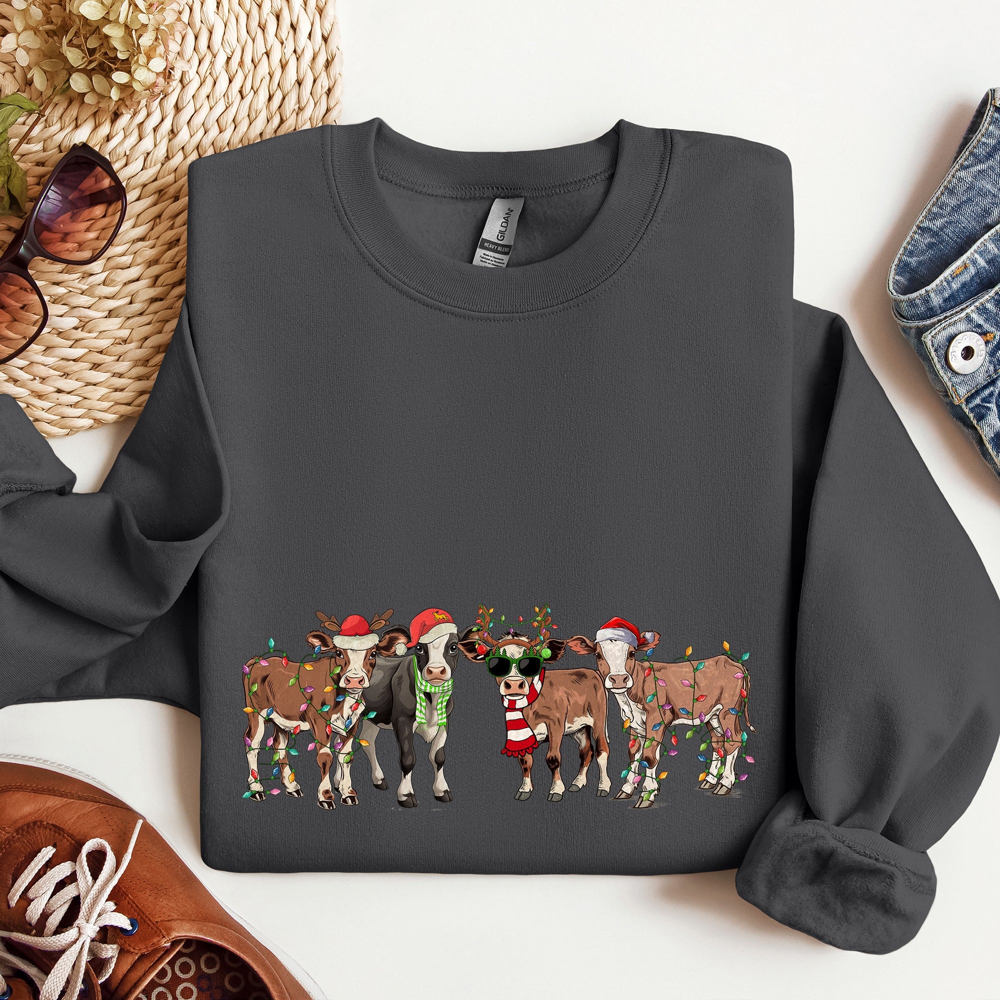 Christmas Calves Cow Lovers Santa Farm Life Holiday Farmhouse Festive Cheer Sweatshirt