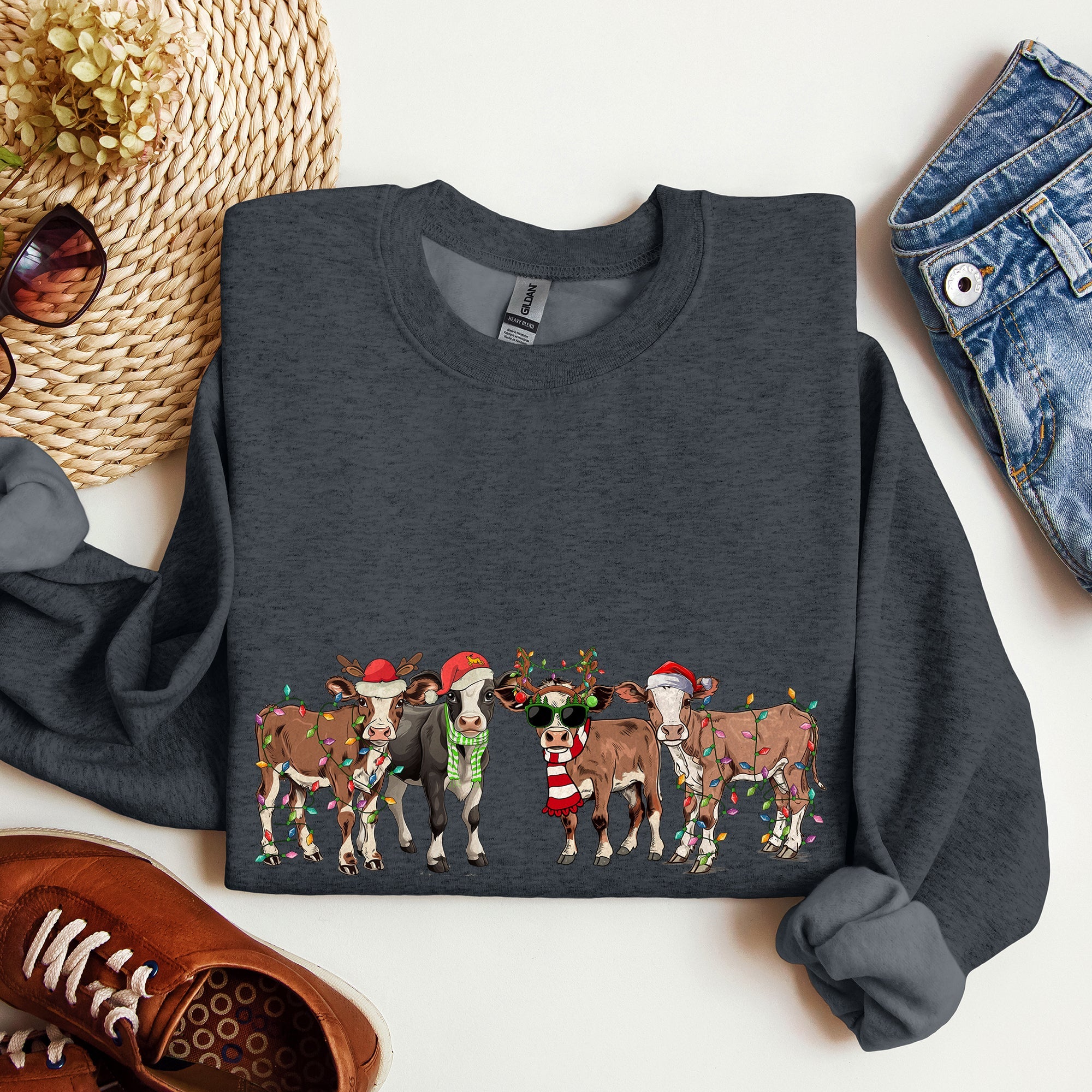 Christmas Calves Cow Lovers Santa Farm Life Holiday Farmhouse Festive Cheer Sweatshirt