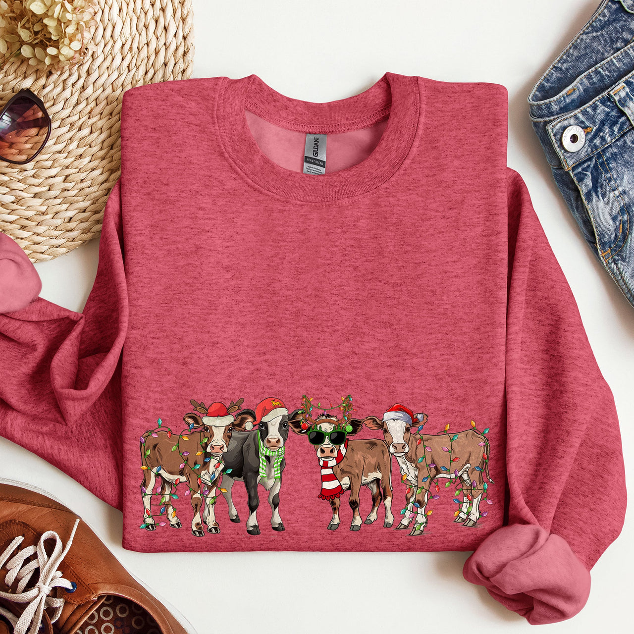 Christmas Calves Cow Lovers Santa Farm Life Holiday Farmhouse Festive Cheer Sweatshirt