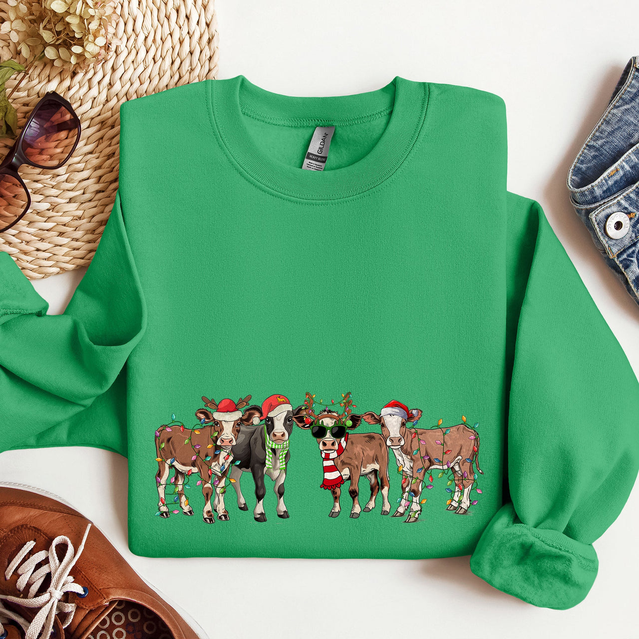 Christmas Calves Cow Lovers Santa Farm Life Holiday Farmhouse Festive Cheer Sweatshirt
