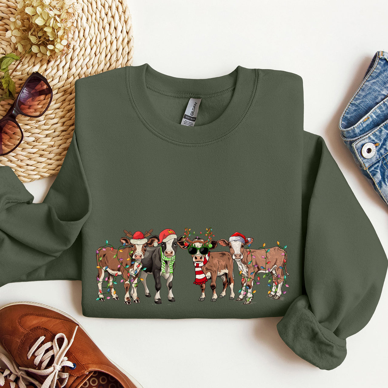 Christmas Calves Cow Lovers Santa Farm Life Holiday Farmhouse Festive Cheer Sweatshirt