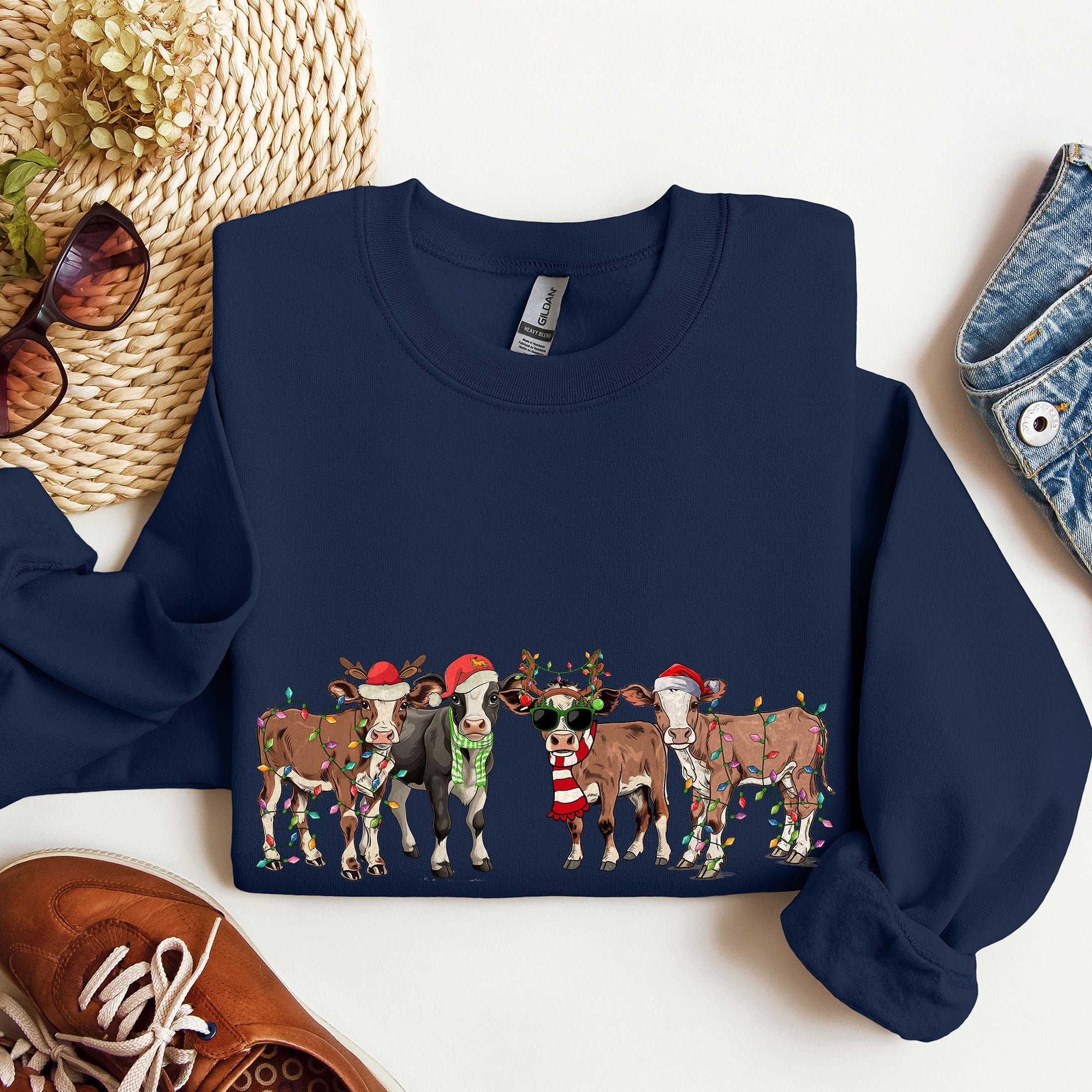 Christmas Calves Cow Lovers Santa Farm Life Holiday Farmhouse Festive Cheer Sweatshirt