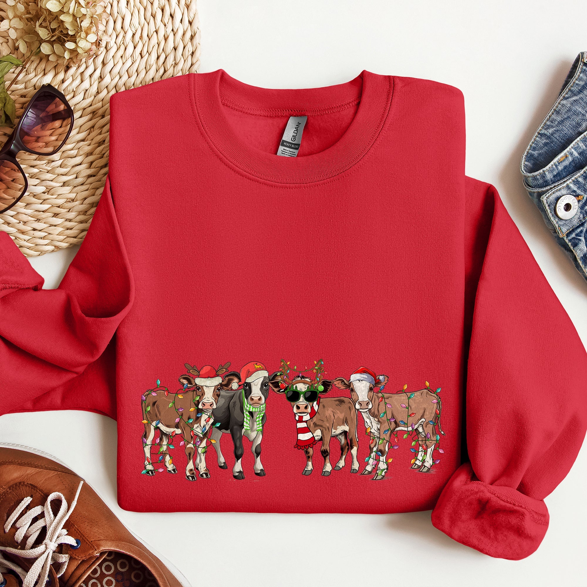 Christmas Calves Cow Lovers Santa Farm Life Holiday Farmhouse Festive Cheer Sweatshirt