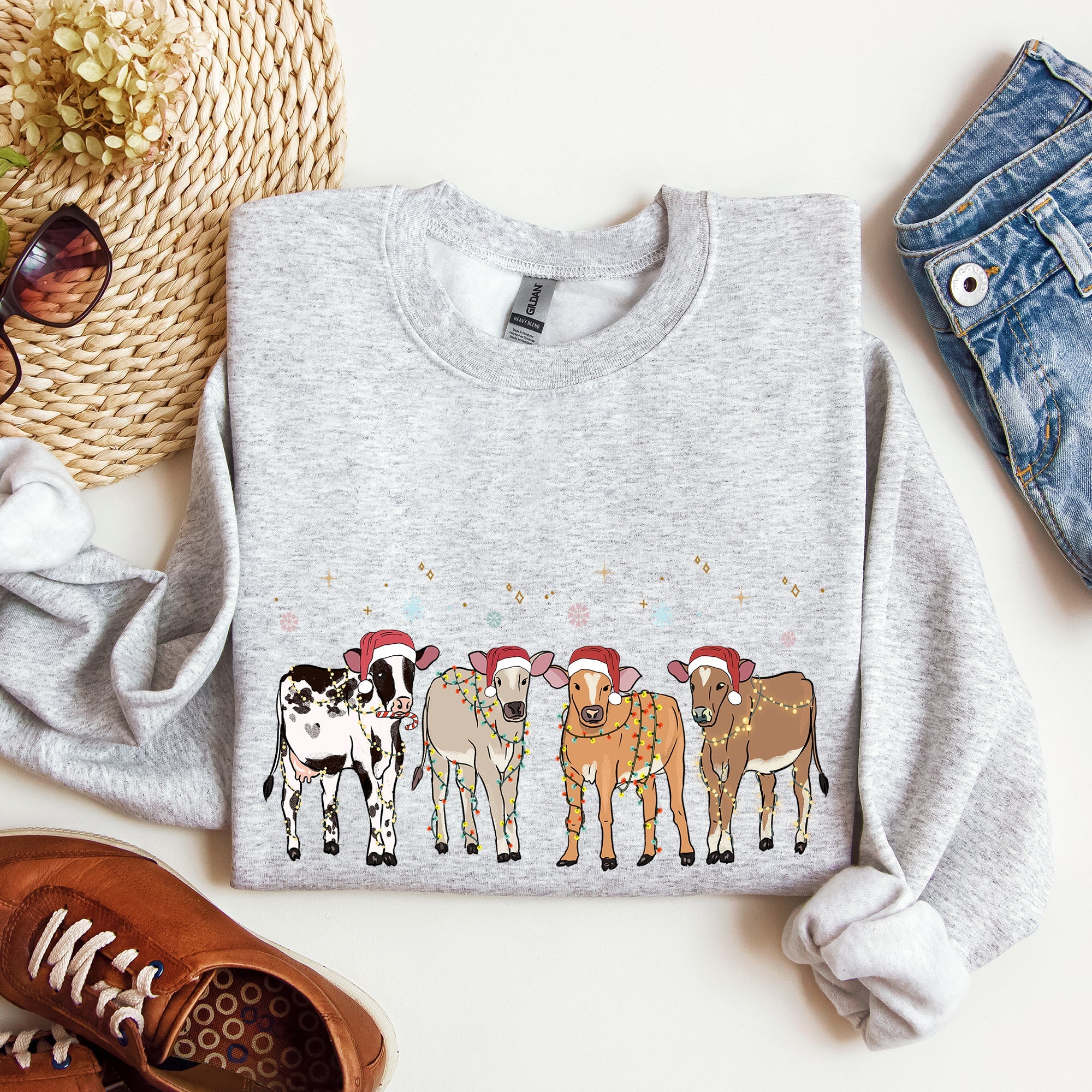 Christmas Calves Holstein Cow Lovers Santa Farm Life Cozy Farmyard Holiday Edition Sweatshirt