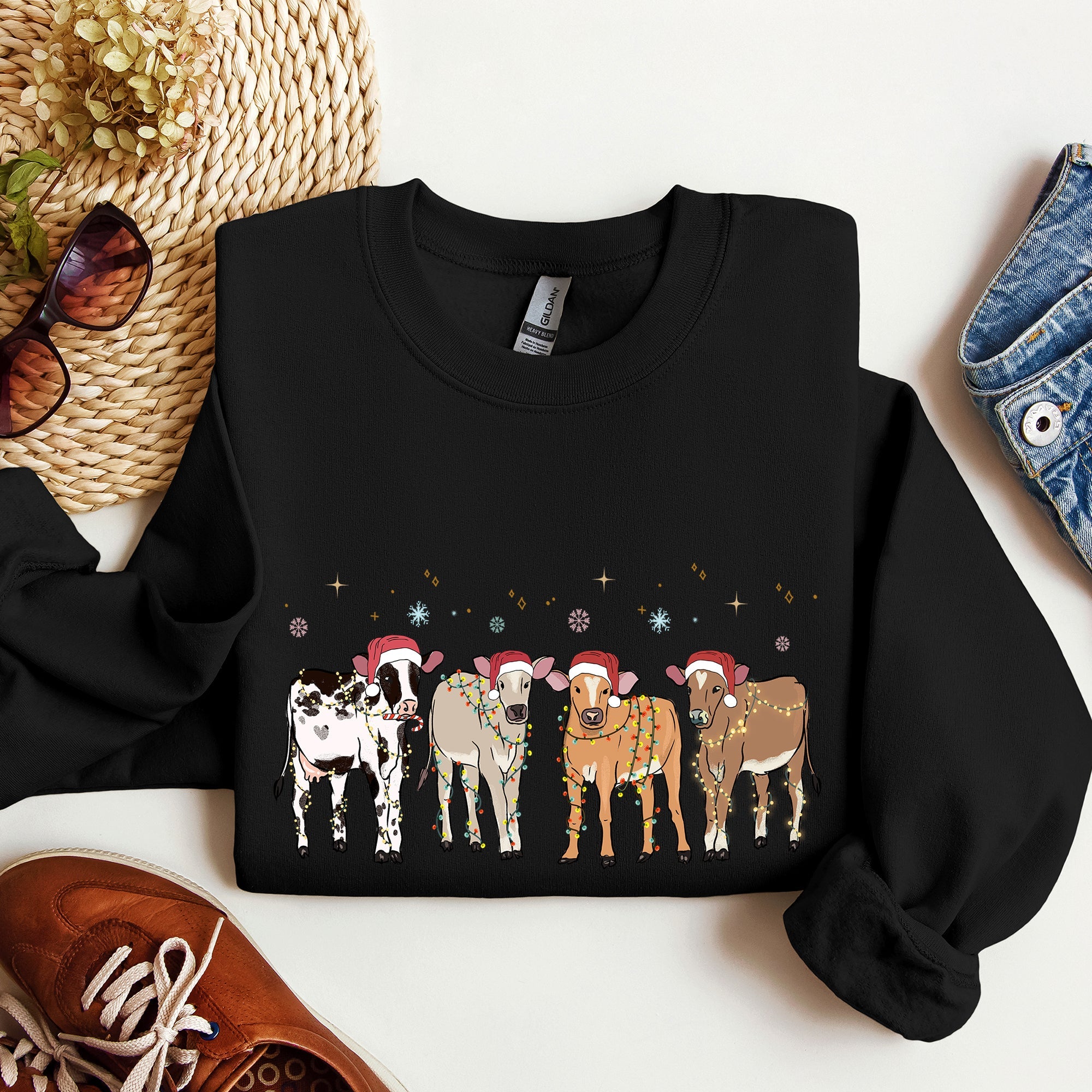 Christmas Calves Holstein Cow Lovers Santa Farm Life Cozy Farmyard Holiday Edition Sweatshirt
