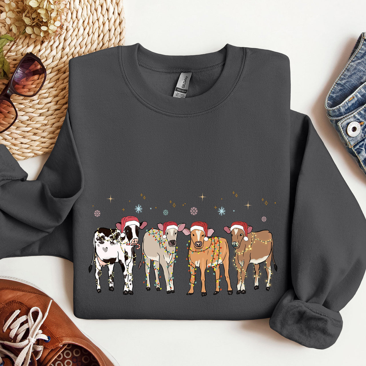 Christmas Calves Holstein Cow Lovers Santa Farm Life Cozy Farmyard Holiday Edition Sweatshirt