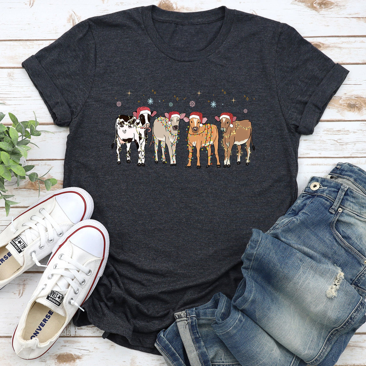 Christmas Calves Holstein Cow Lovers Santa Farm Life Festive Edition Graphic Tee