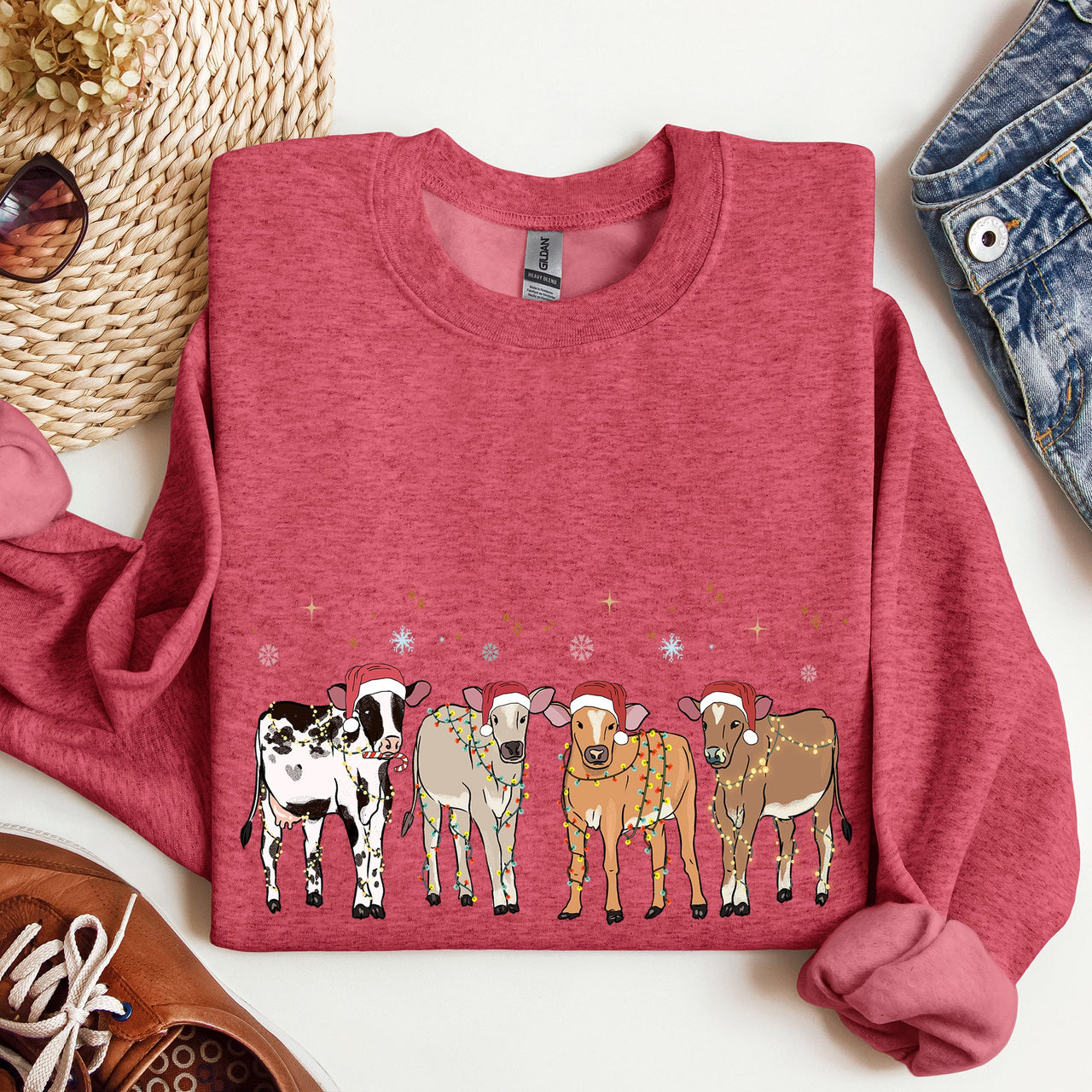 Christmas Calves Holstein Cow Lovers Santa Farm Life Cozy Farmyard Holiday Edition Sweatshirt