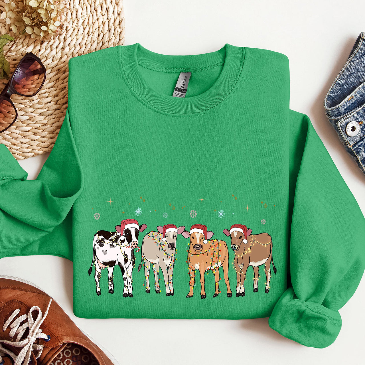 Christmas Calves Holstein Cow Lovers Santa Farm Life Cozy Farmyard Holiday Edition Sweatshirt