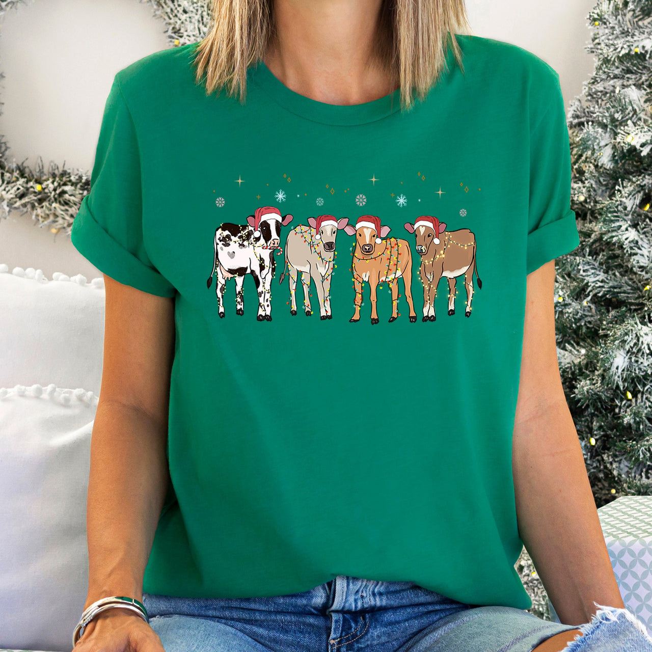 Christmas Calves Holstein Cow Lovers Santa Farm Life Festive Edition Graphic Tee