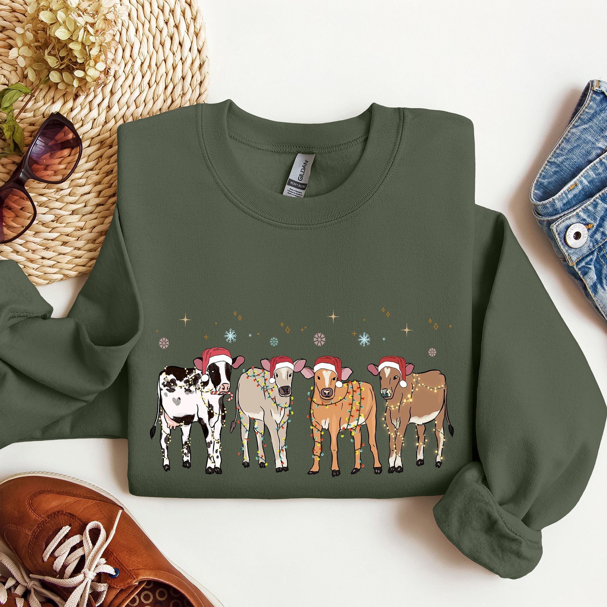 Christmas Calves Holstein Cow Lovers Santa Farm Life Cozy Farmyard Holiday Edition Sweatshirt