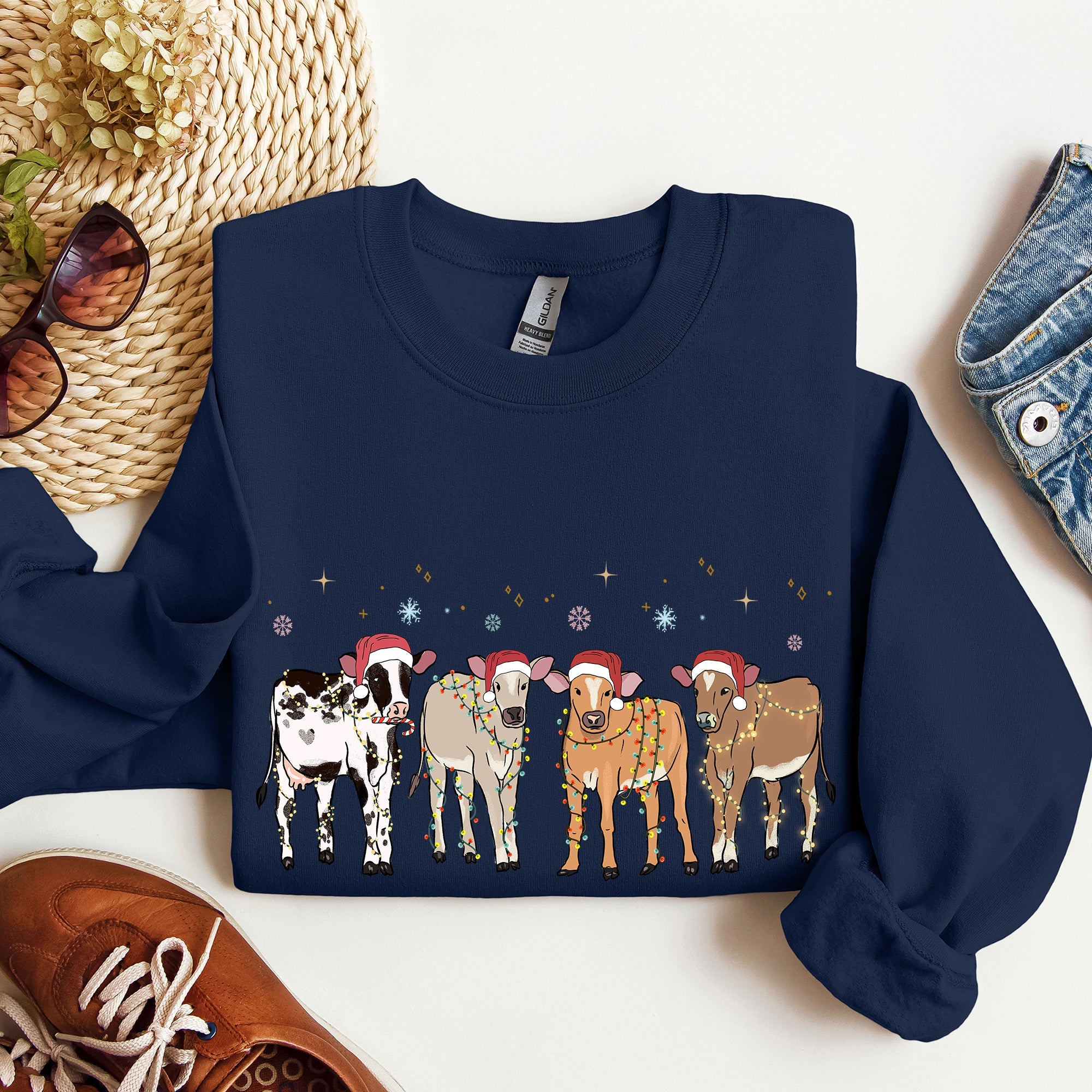 Christmas Calves Holstein Cow Lovers Santa Farm Life Cozy Farmyard Holiday Edition Sweatshirt
