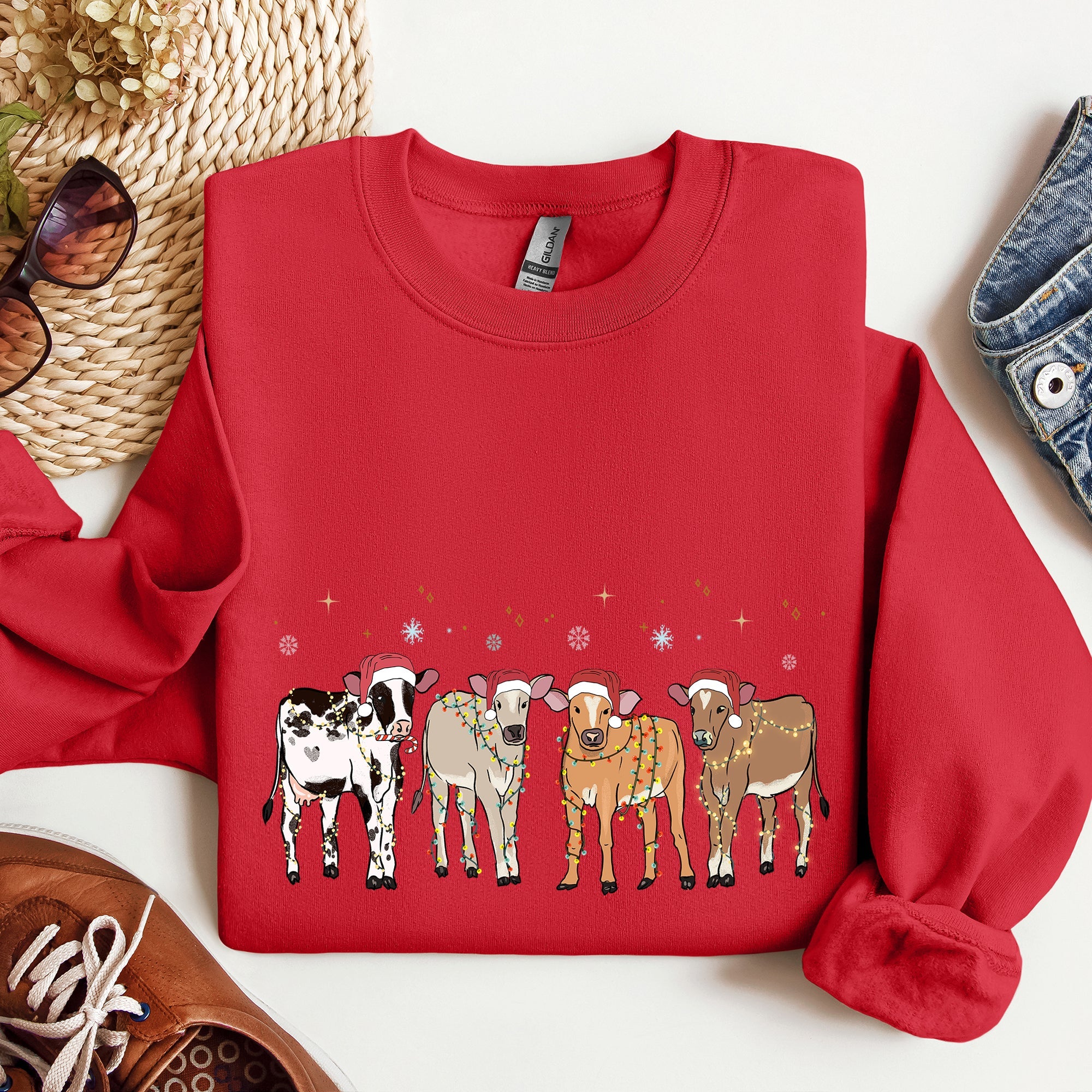 Christmas Calves Holstein Cow Lovers Santa Farm Life Cozy Farmyard Holiday Edition Sweatshirt